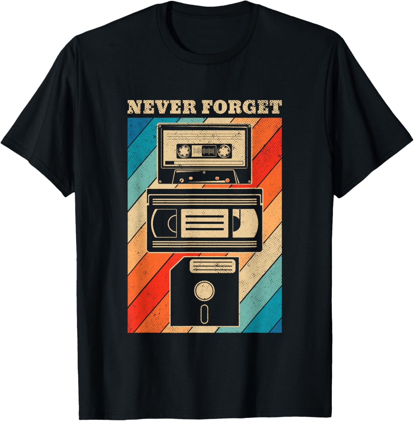 Never Forget Vintage Floppy Disk VHS Tape 90s 80s Cassette T-Shirt - T-Shirt | Black