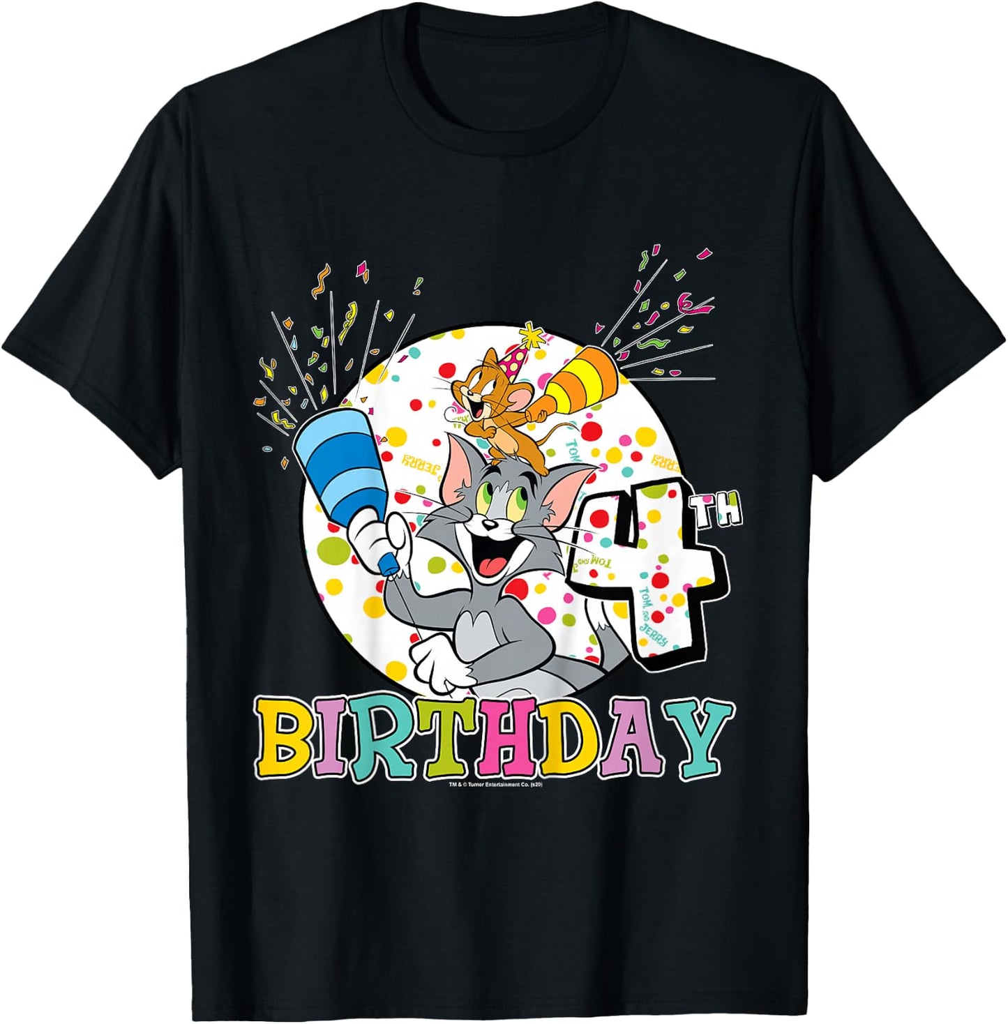 Kids Tom and Jerry 4th Birthday Portrait T-Shirt - T-Shirt | Black
