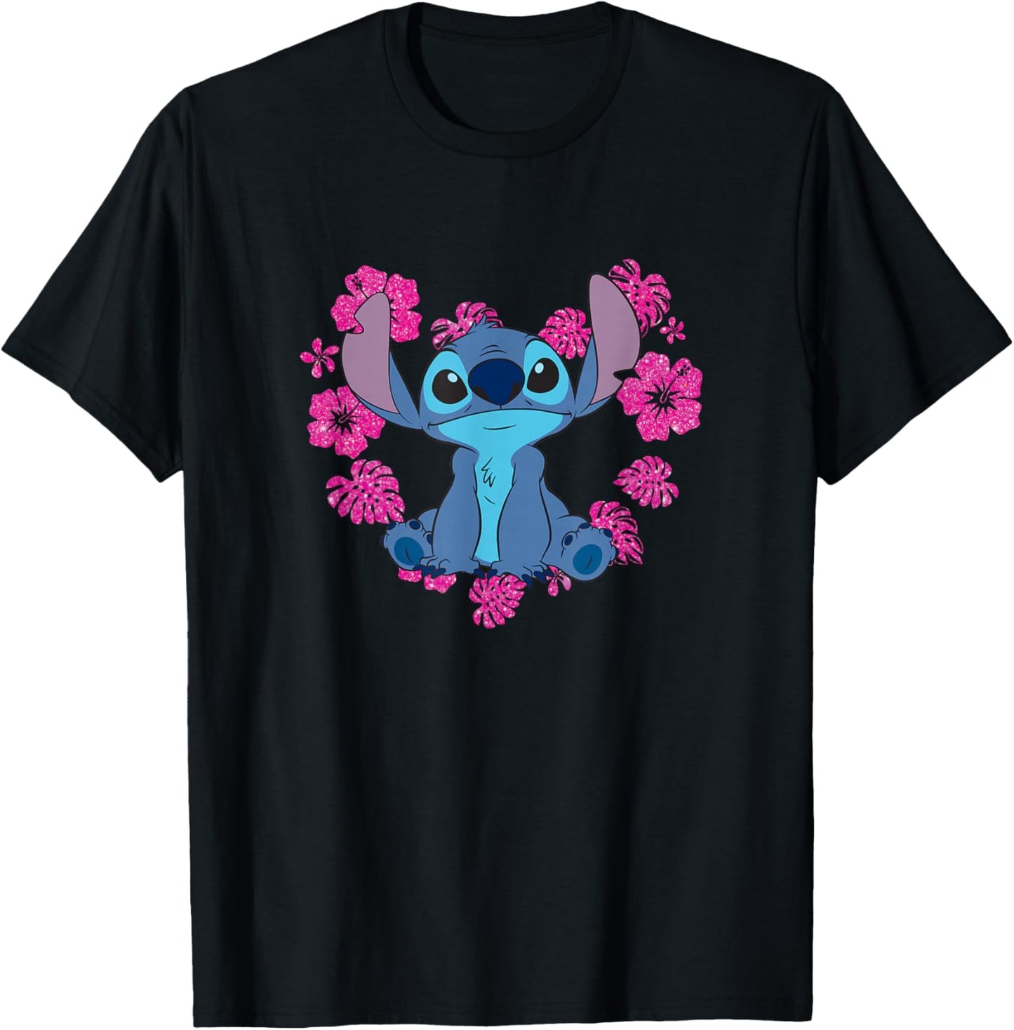 Disney Lilo & Stitch Heart Flower Shape Cute Stitch Big Logo T-Shirt - T-Shirt | Black