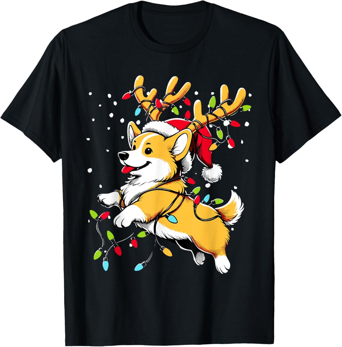 Corgi Santa Christmas Tree Lights, Funny Ugly Pajamas Women T-Shirt - T-Shirt | Black