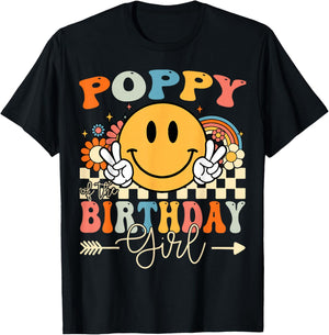 Poppy Of The Birthday Girl Groovy Retro Vintage T-Shirt - T-Shirt | Black