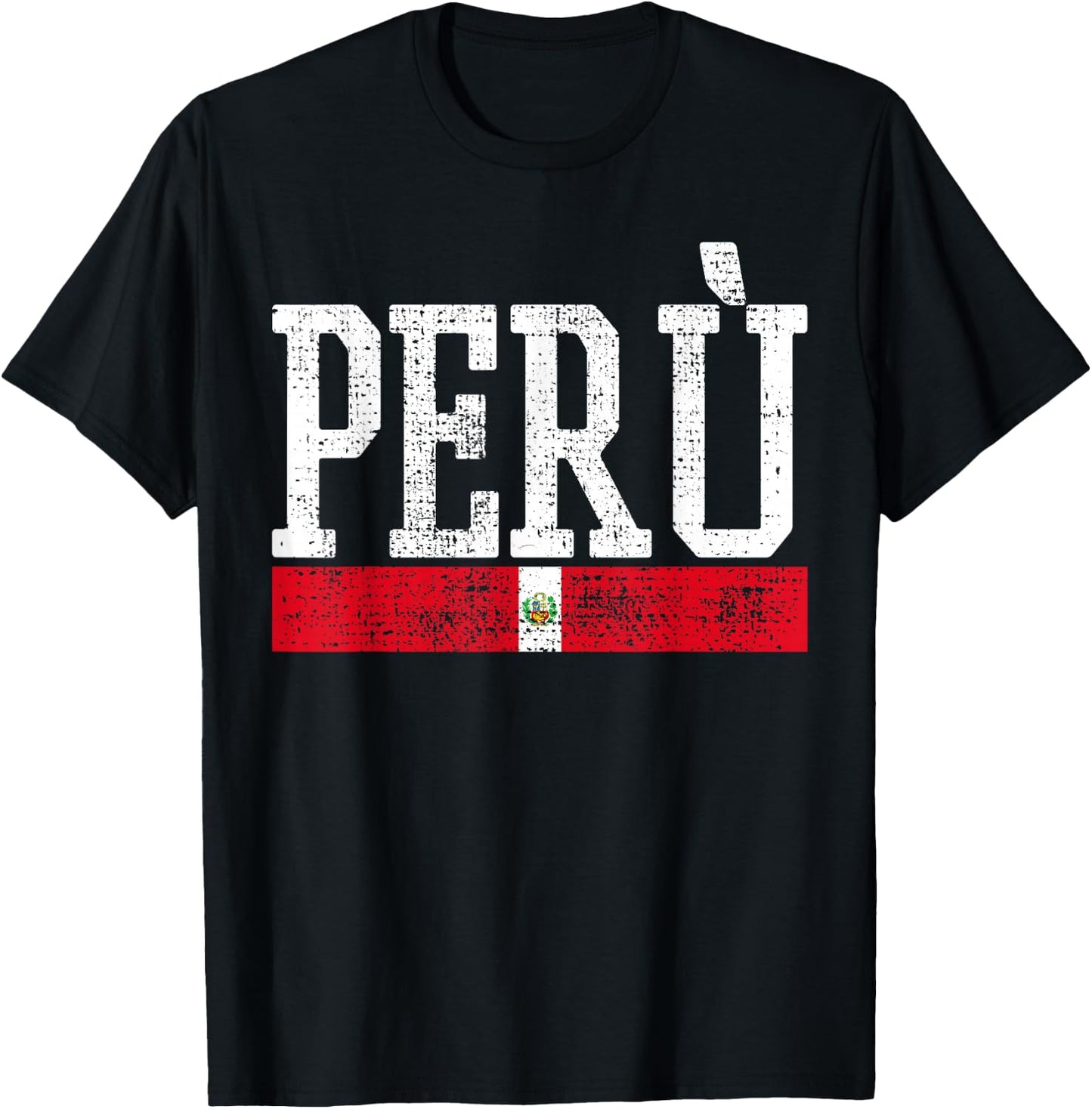 Peru Peruvian National Flag Country Vintage T-Shirt - T-Shirt | Black