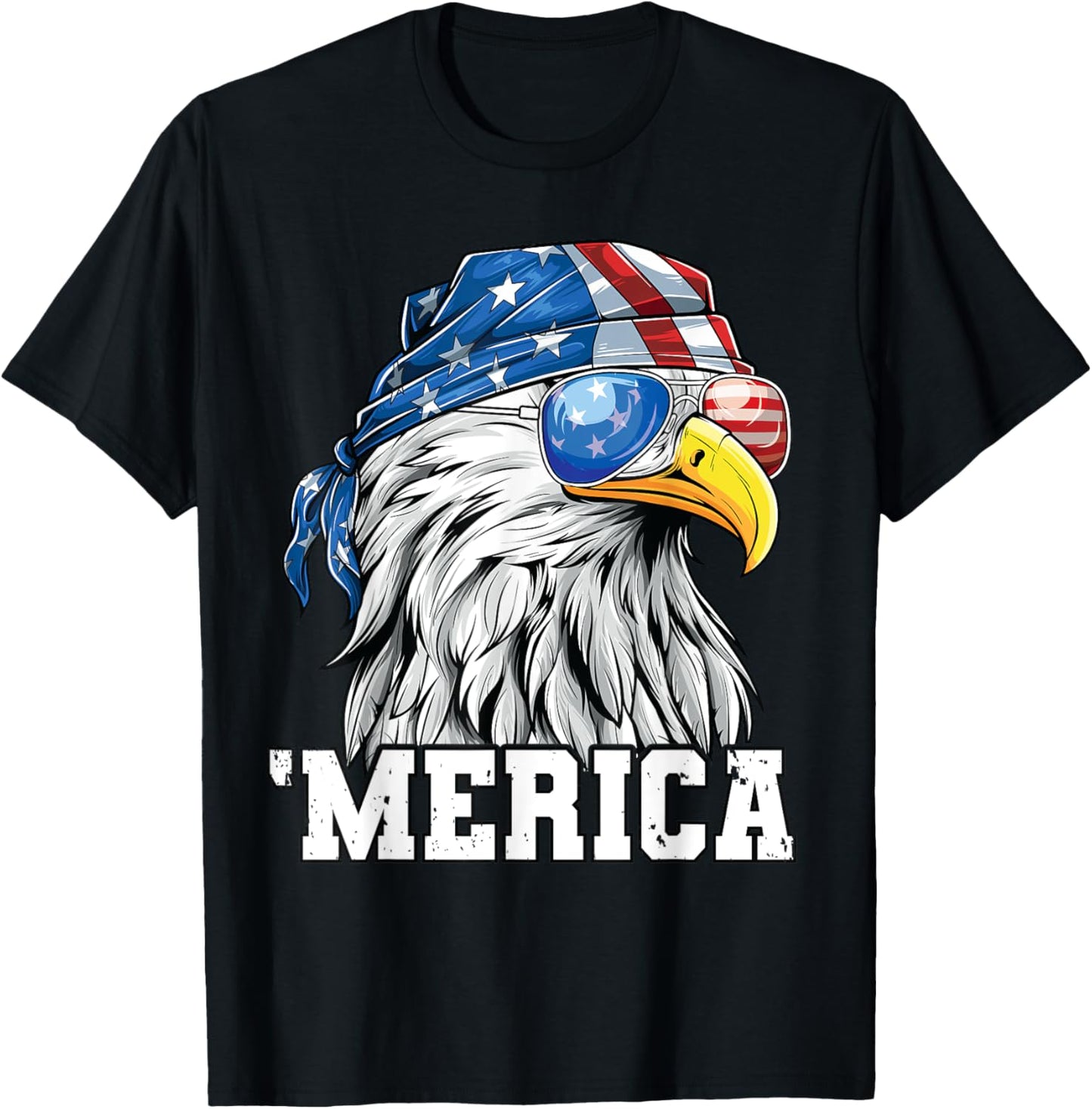 Patriotic 4th of July Shirt Men USA Flag Merica Bald Eagle T-Shirt - T-Shirt | Black