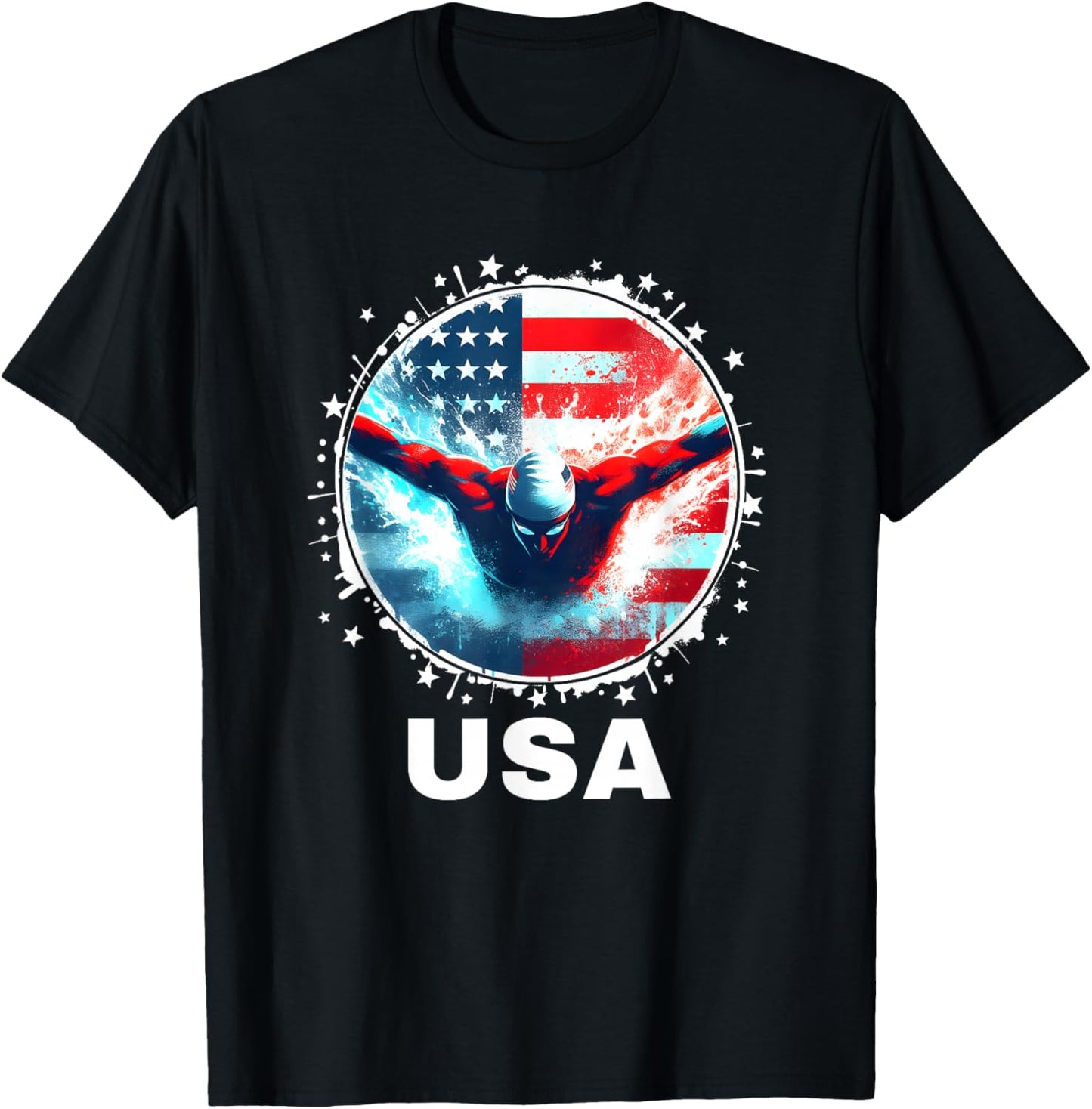 Swimming United States Team Apparel American Flag Swimming T-Shirt - T-Shirt | Black