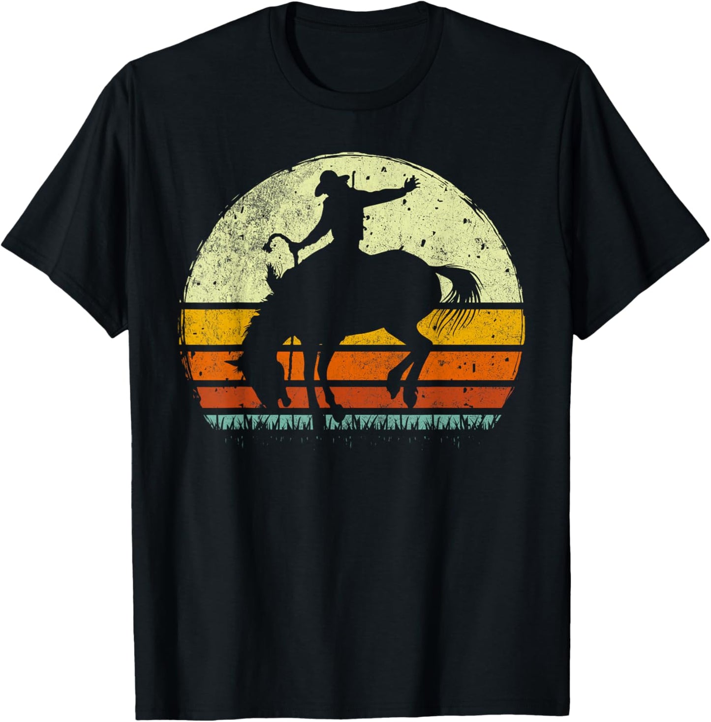 Rodeo Bucking Horse Retro Vintage Equestrian T-Shirt - T-Shirt | Black