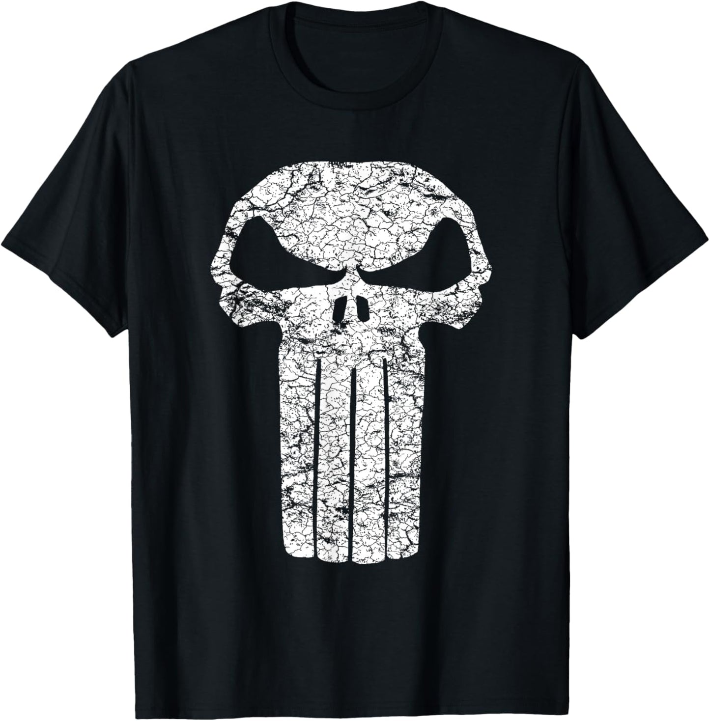 Marvel Punisher Distressed Cracking Skull Vintage Logo T-Shirt - T-Shirt | Black