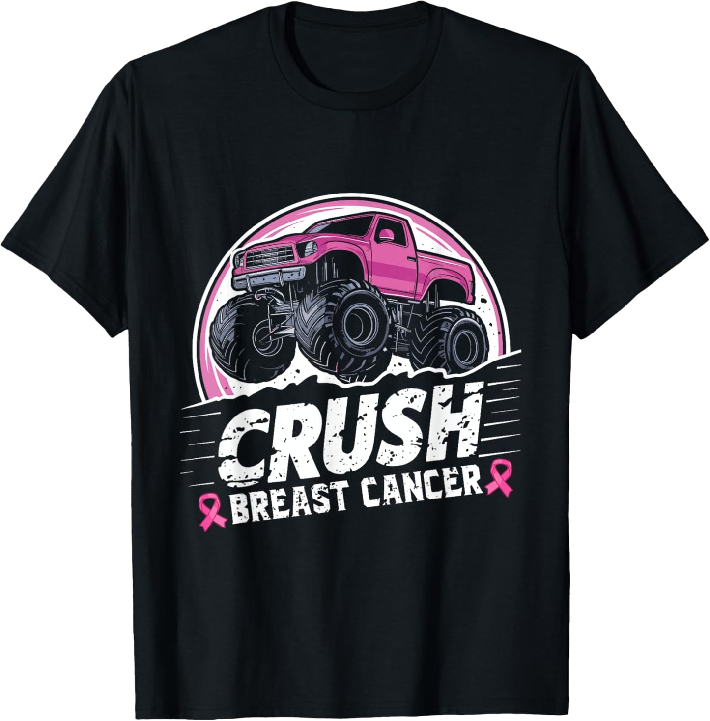 Crush Breast Cancer Awareness Monster Truck Toddler Boy Kids T-Shirt - T-Shirt | Black