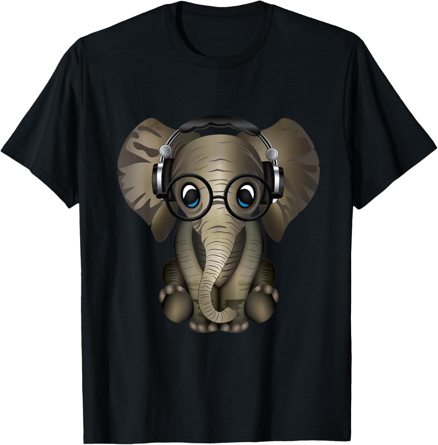 Baby Elephant DJ Wearing Headphones & Glasses Gift T-Shirt - T-Shirt | Black