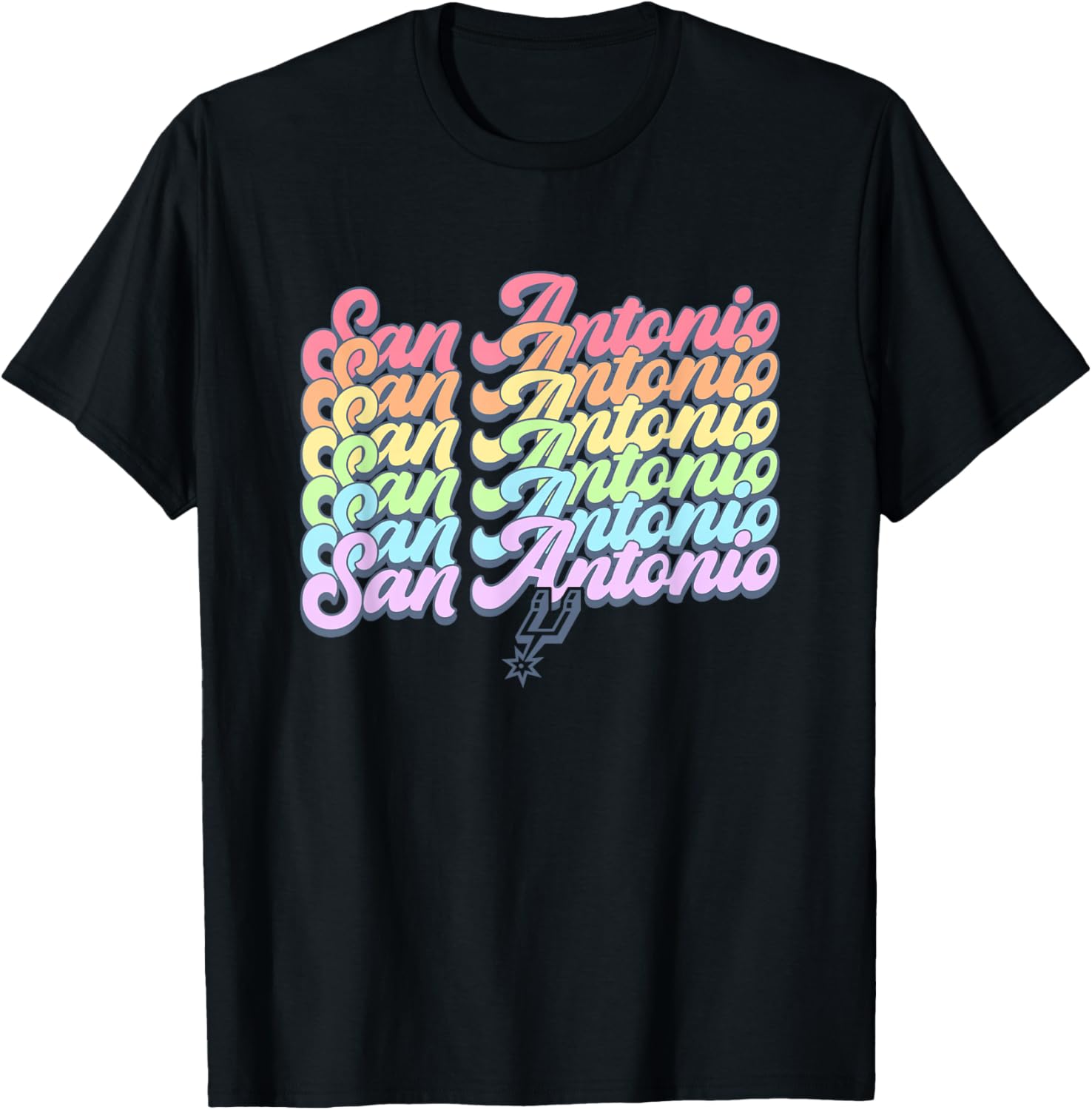 NBA San Antonio Spurs Pastel Rainbow Pride Stack T-Shirt - T-Shirt | Black