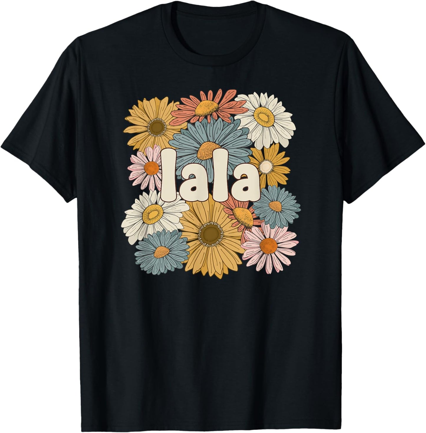 Groovy Lala Grandmother Flowers Lala Grandma T-Shirt - T-Shirt | Black