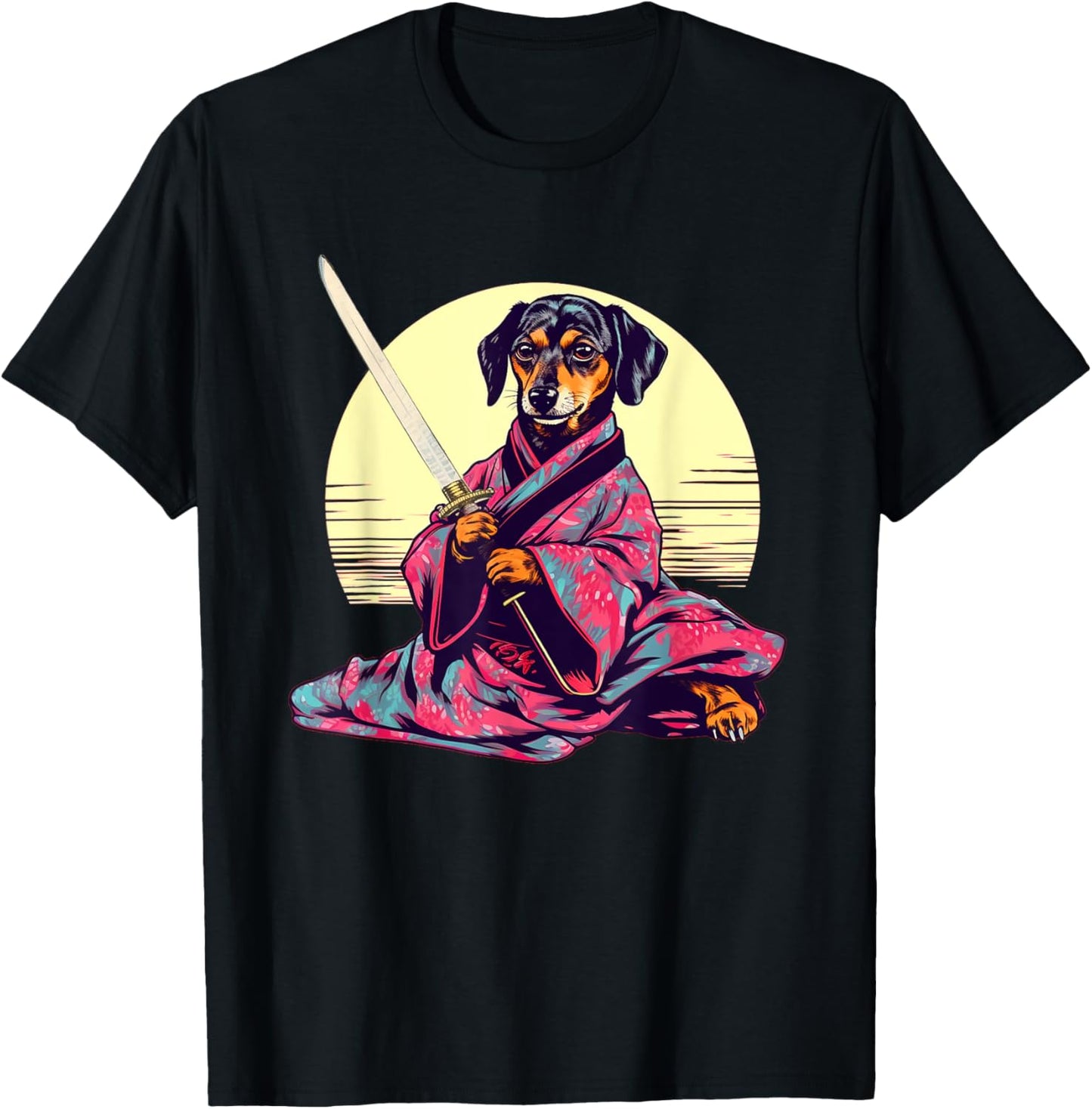 Funny Dachshund Wiener Dog Japanese Tattoo Ukiyoe Art Ninja Men Women Girls Kids T-Shirt - T-Shirt | Black