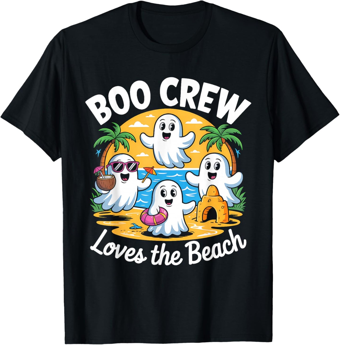 Cute Summerween Ghost Funny Beach Halloween T-Shirt - T-Shirt | Black