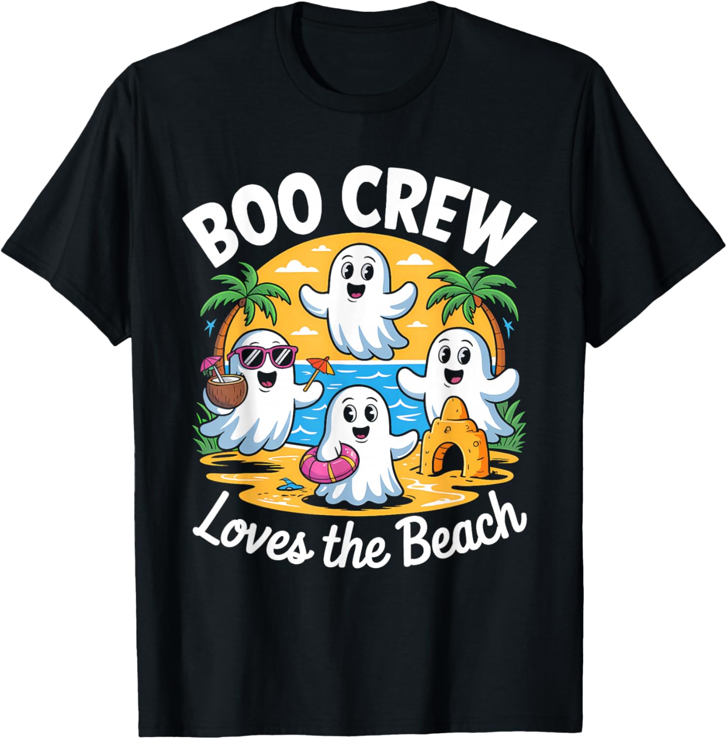 Cute Summerween Ghost Funny Beach Halloween T-Shirt - T-Shirt | Black