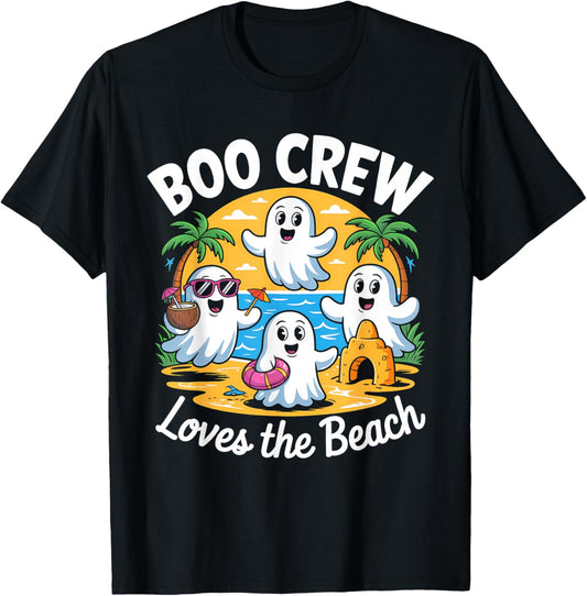 Cute Summerween Ghost Funny Beach Halloween T-Shirt - T-Shirt | Black