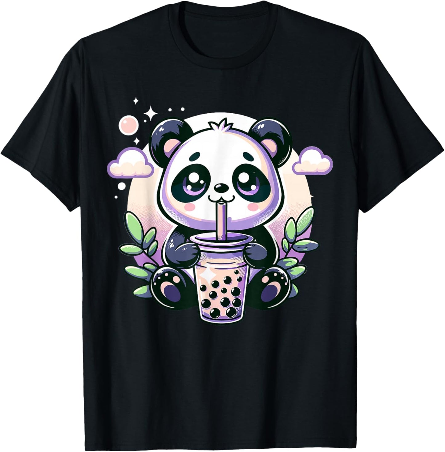 Kawaii Panda Anime Boba Drink Bubble Tea Kids Teen Girl Boy T-Shirt - T-Shirt | Black