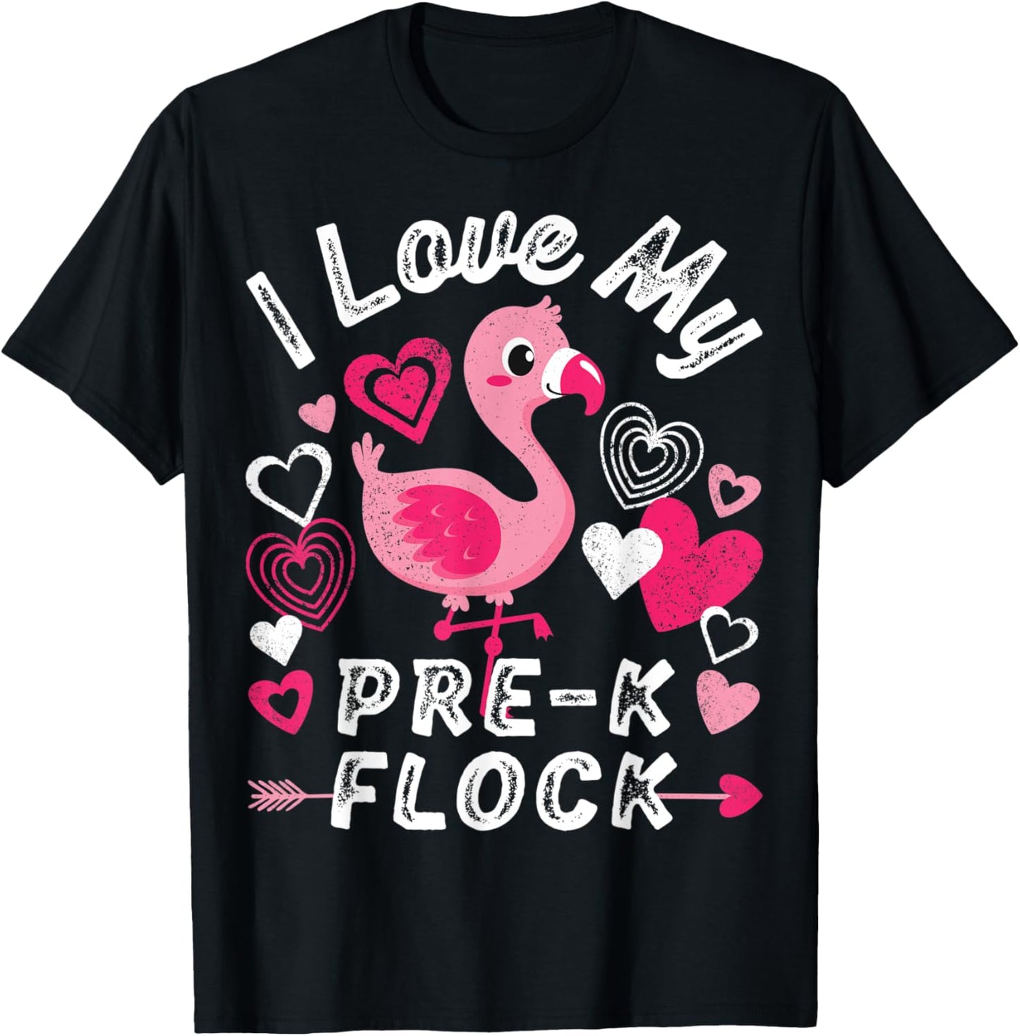 I Love My Pre-K Flock Flamingo Heart Preschool PreK Teacher T-Shirt - T-Shirt | Black