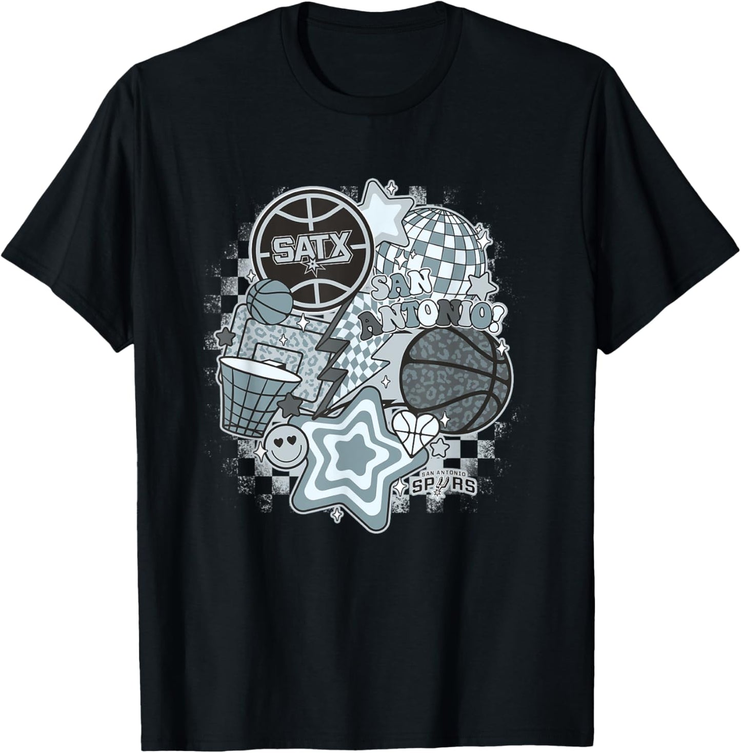NBA San Antonio Spurs Psychedelic Basketball Collage T-Shirt - T-Shirt | Black