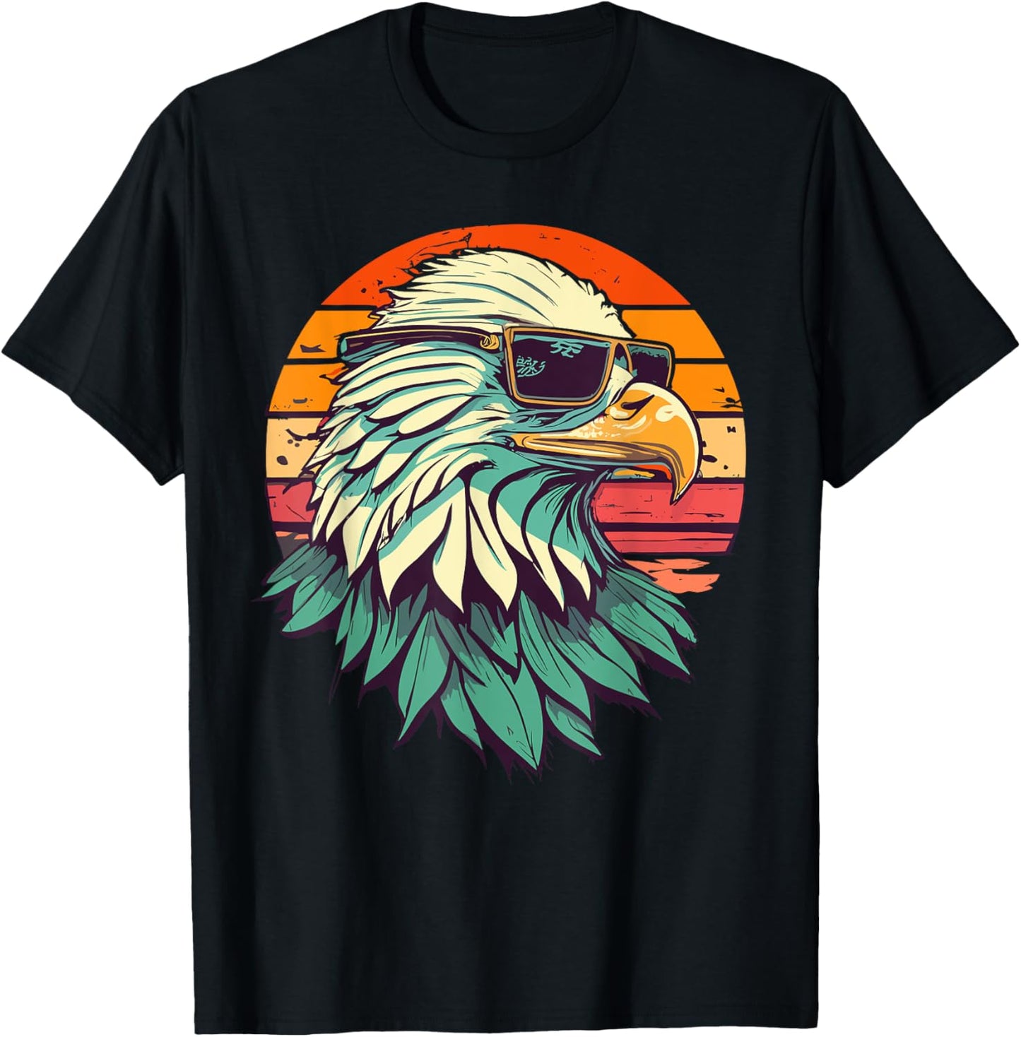 Vintage Eagle with Sunglasses - Retro American Bald Eagle T-Shirt - T-Shirt | Black