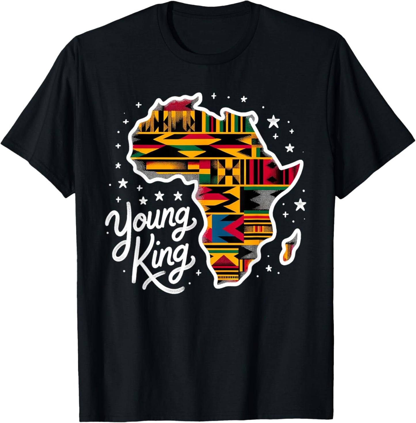 Boys African Kente Print Clothes Kids Young King Kente Youth T-Shirt - T-Shirt | Black