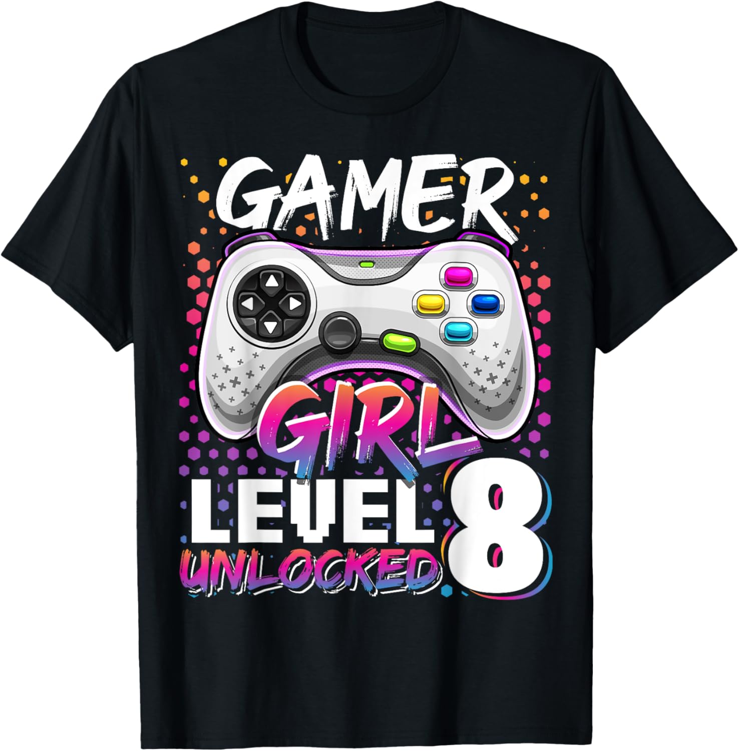 Gamer Girl Level 8 Unlocked Video Game 8th Birthday Gift T-Shirt - T-Shirt | Black