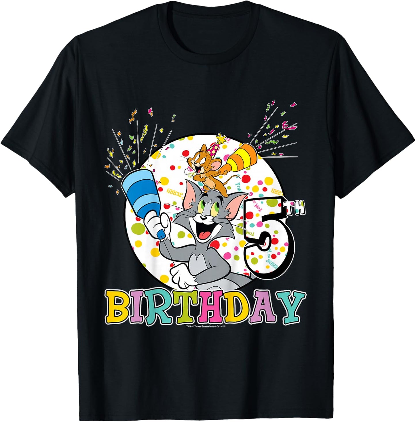 Kids Tom and Jerry 5th Birthday Portrait T-Shirt - T-Shirt | Black