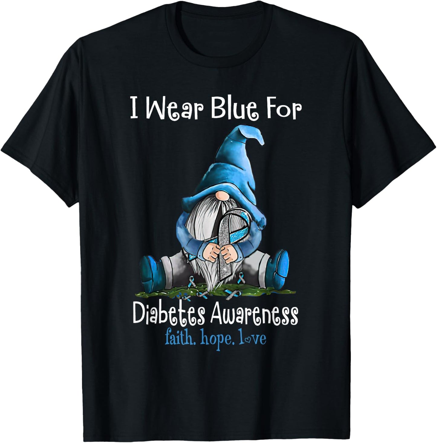 November Diabetes Awareness Month Funny Gnomes Wear Blue T-Shirt - T-Shirt | Black