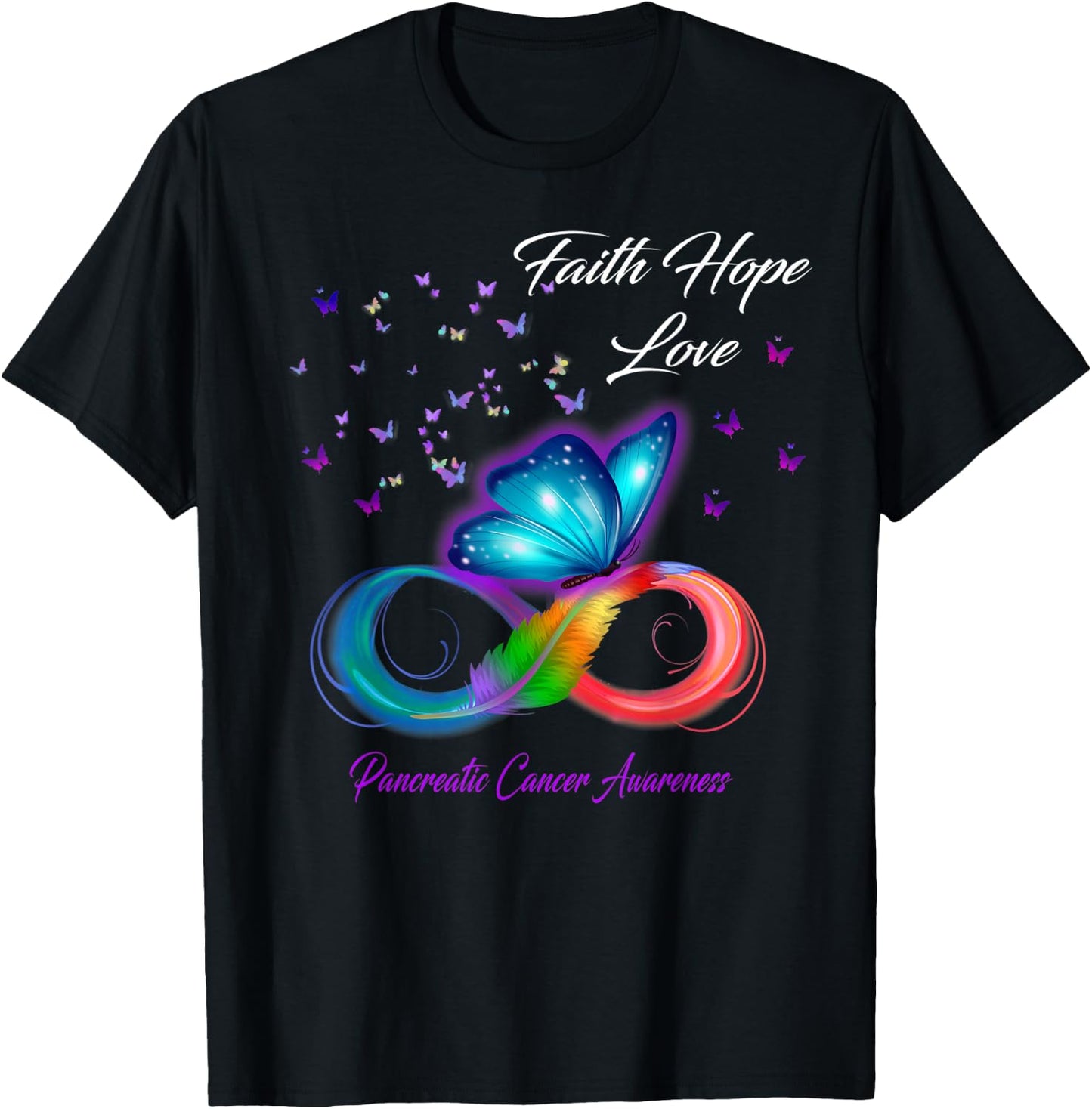 Butterfly Faith Hope Love Pancreatic Cancer Awareness T-Shirt - T-Shirt | Black