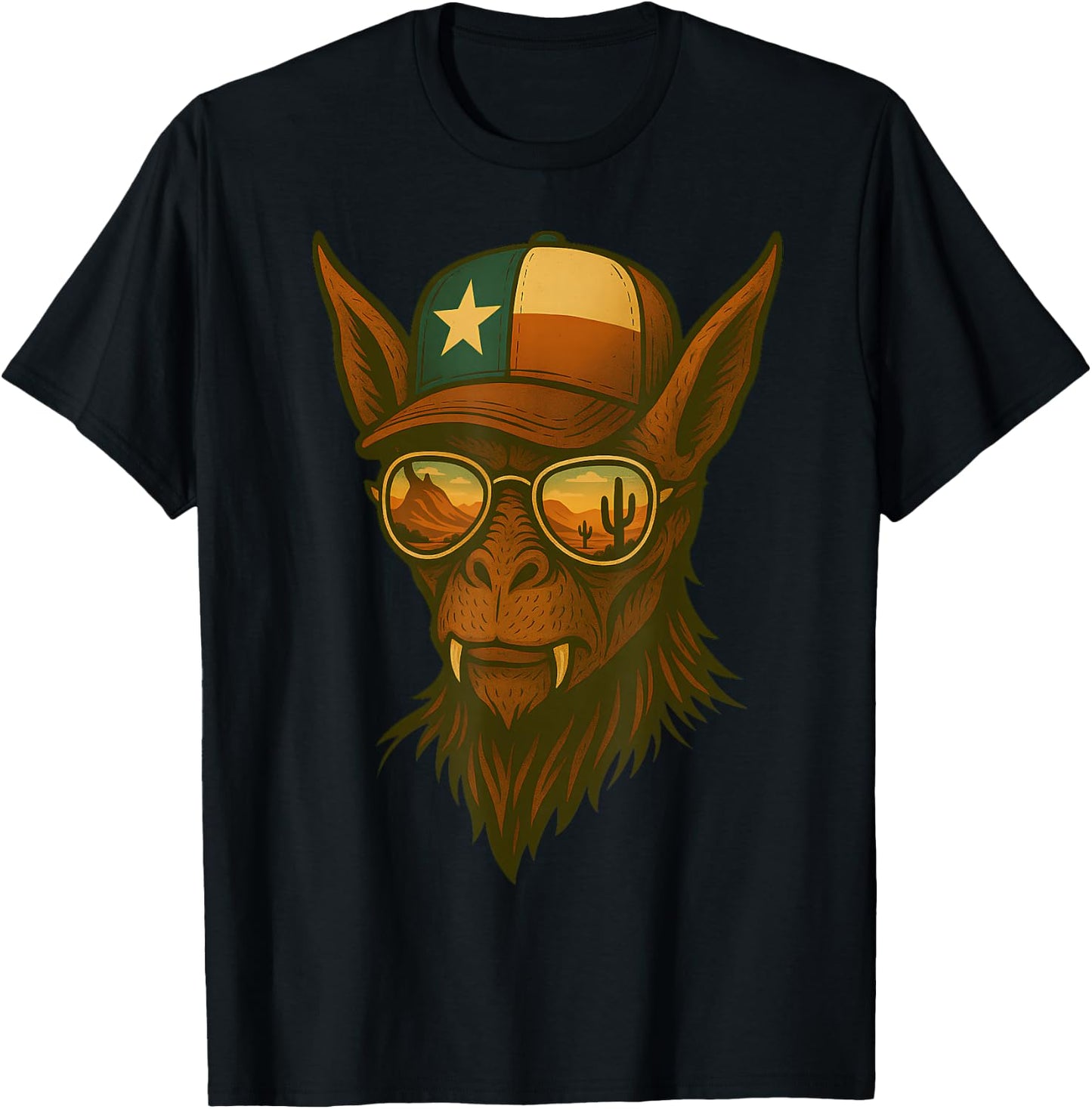 Texas Chupacabra Desert Reflection Mythical Cryptid Art T-Shirt - T-Shirt | Black