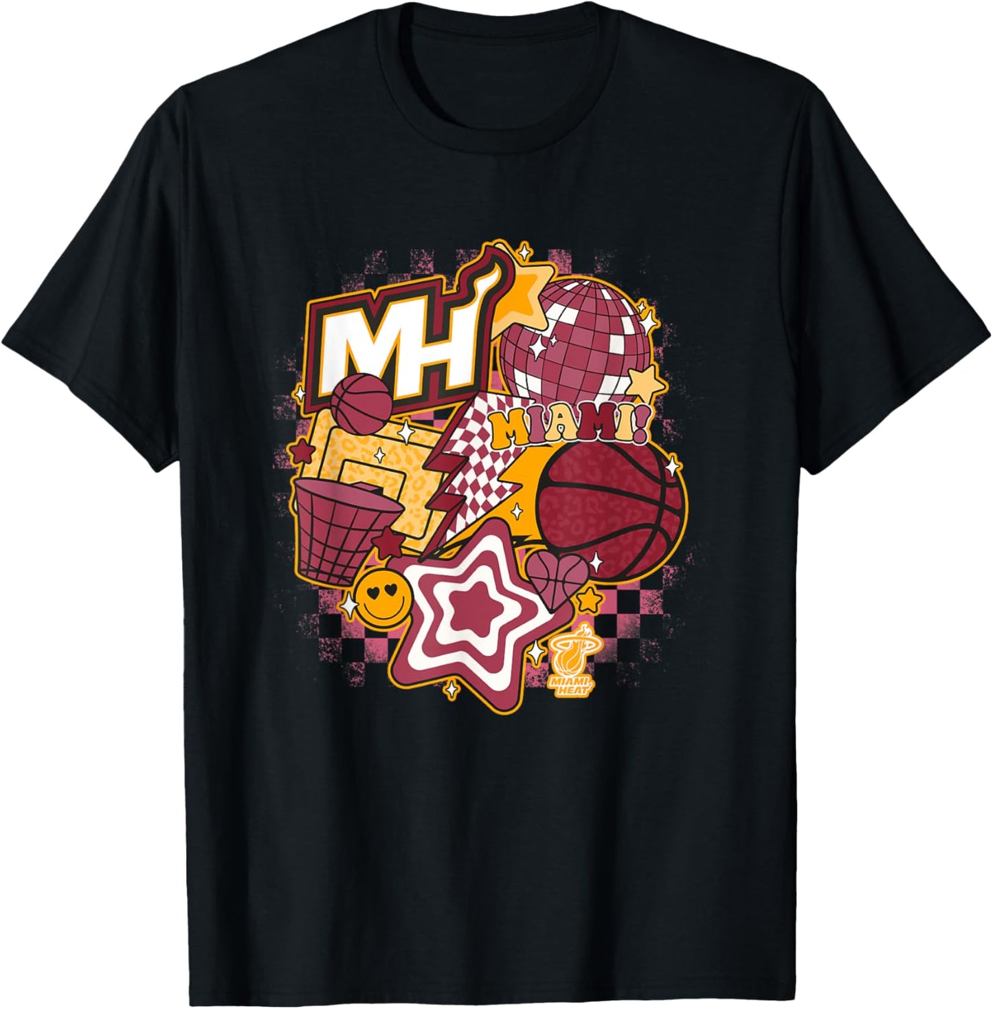 NBA Miami Heat Psychedelic Basketball Collage T-Shirt - T-Shirt | Black
