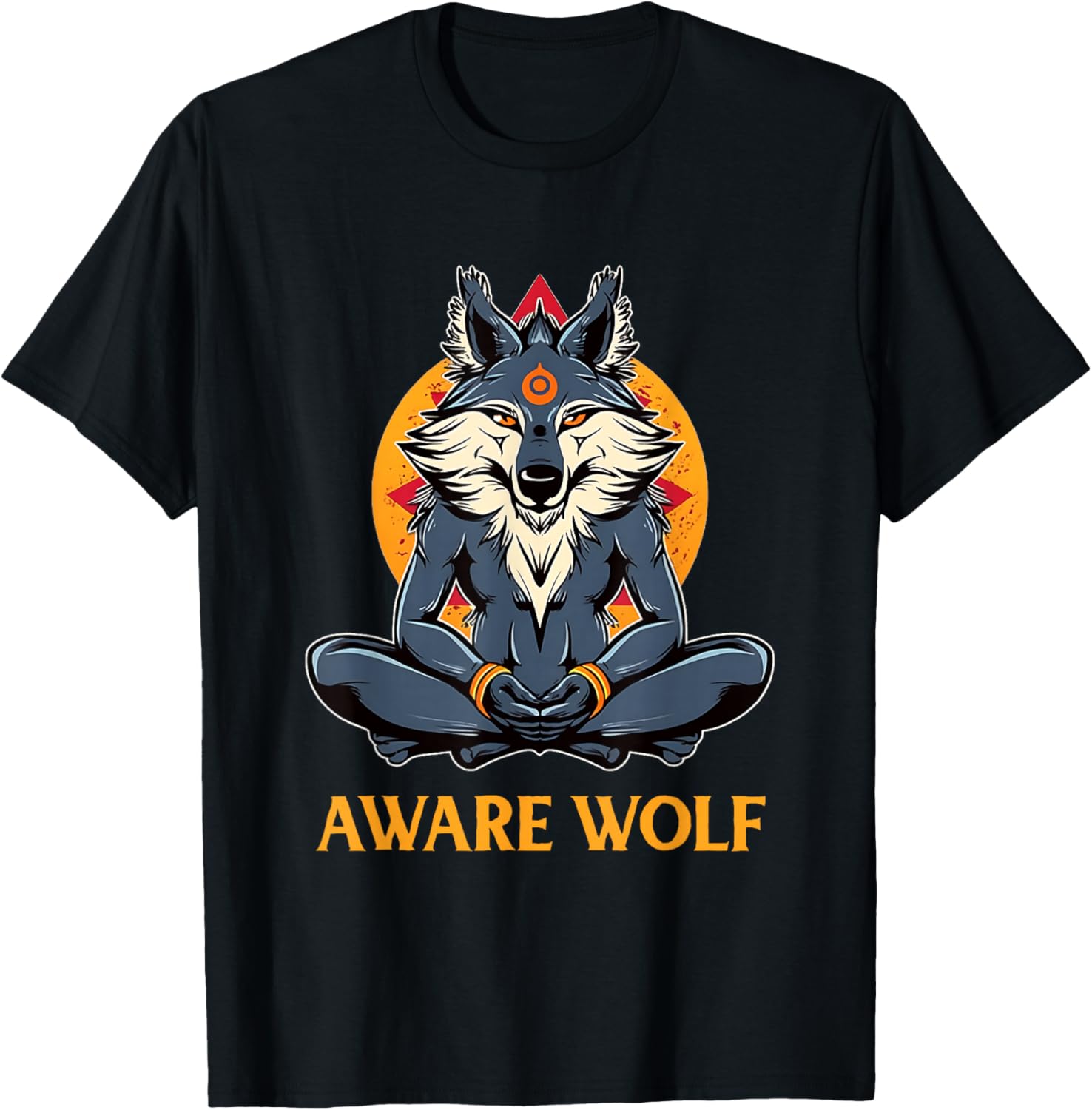Awarewolf Aware Wolf Yoga Meditation Namaste Yogi Workout T-Shirt - T-Shirt | Black