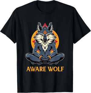 Awarewolf Aware Wolf Yoga Meditation Namaste Yogi Workout T-Shirt - T-Shirt | Black
