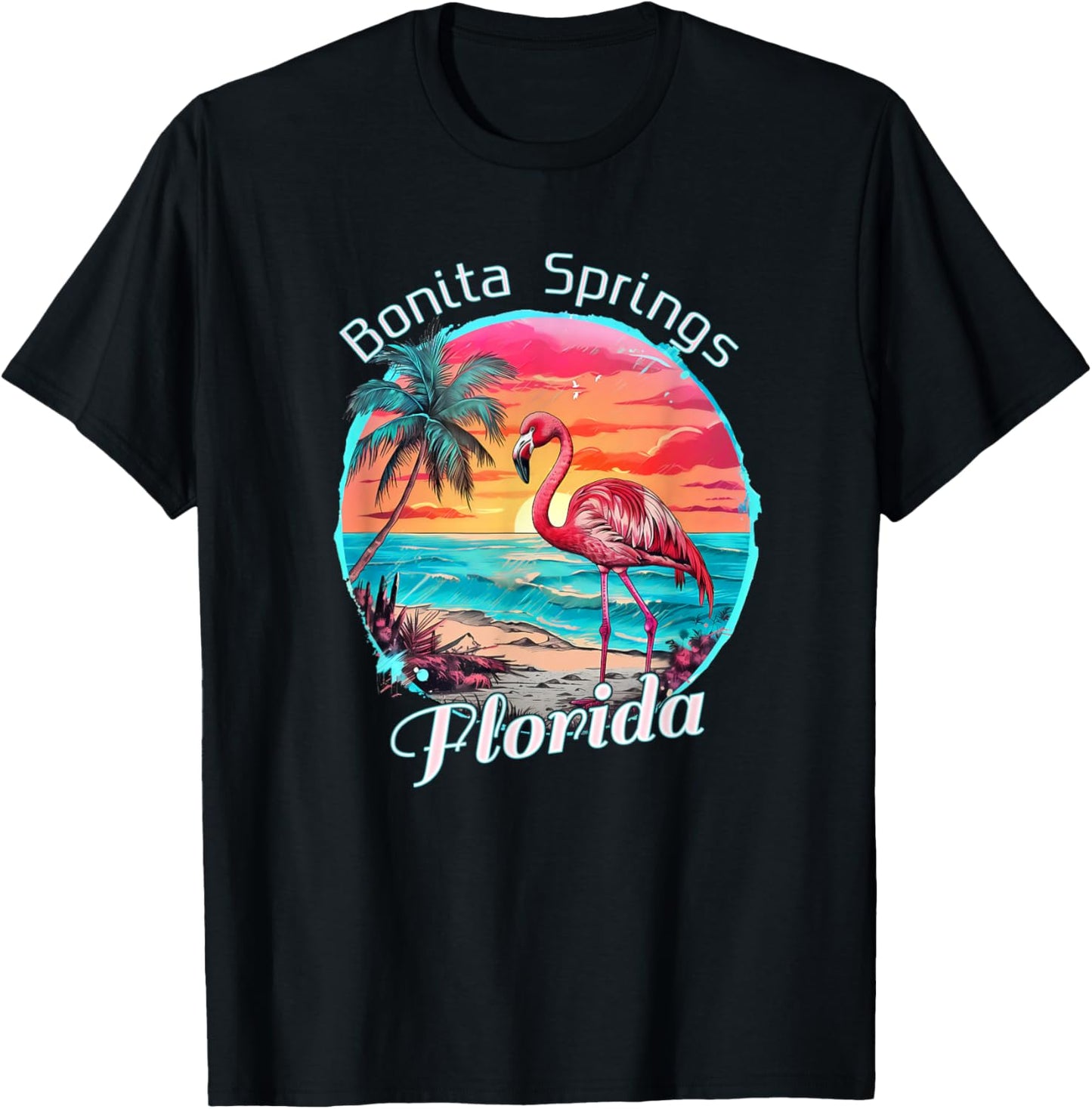 Bonita Springs Florida Beach Flamingo Tropical Souvenir T-Shirt - T-Shirt | Black