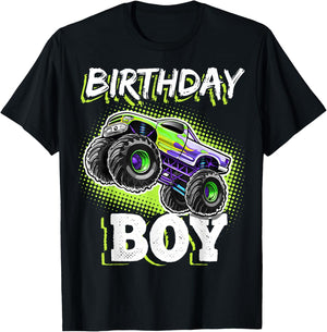 Birthday Boy Monster Truck Birthday Party Gift Boys Kids T-Shirt - T-Shirt | Black