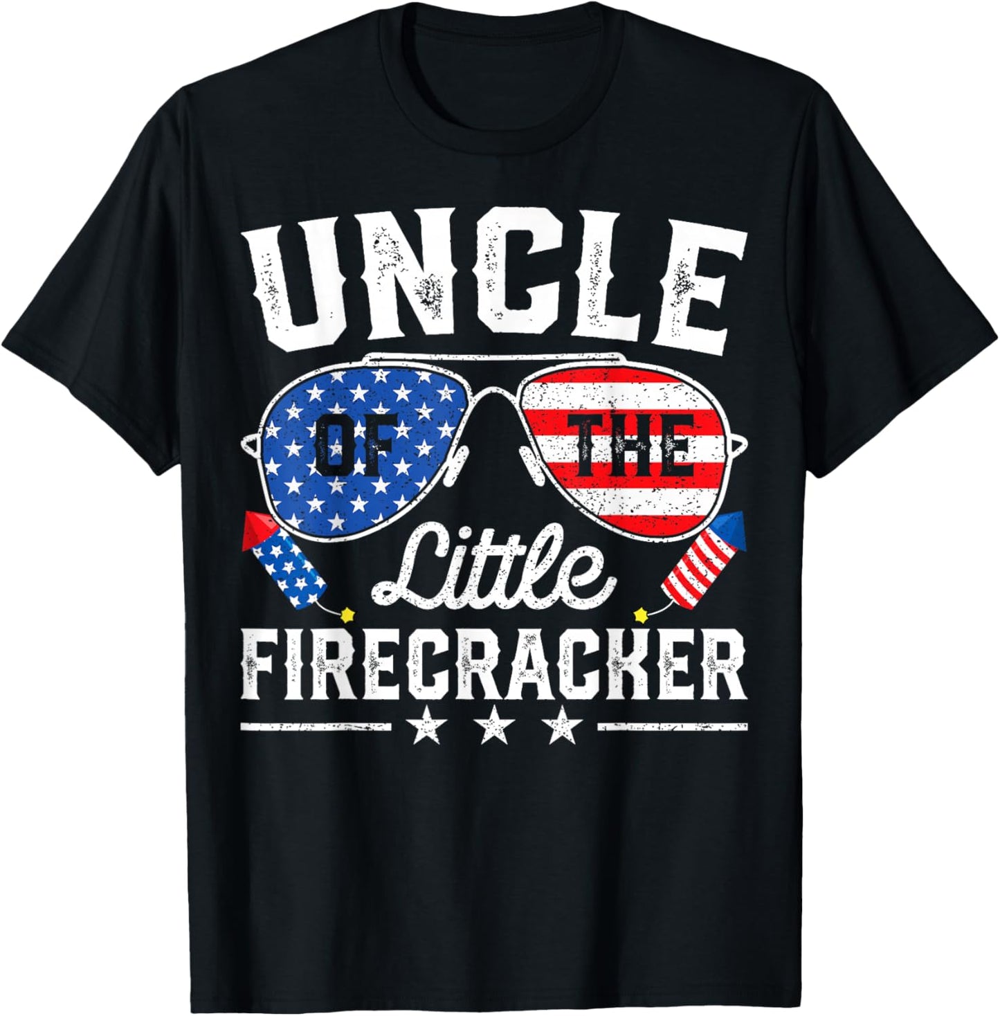 4th of July Birthday Uncle Of The Little Firecracker T-Shirt - T-Shirt | Black