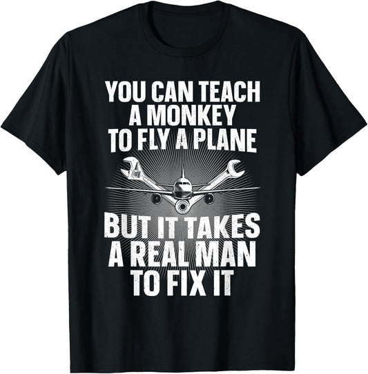 Funny Aircraft Mechanic Art Boys Aircraft Technician T-Shirt - T-Shirt | Black