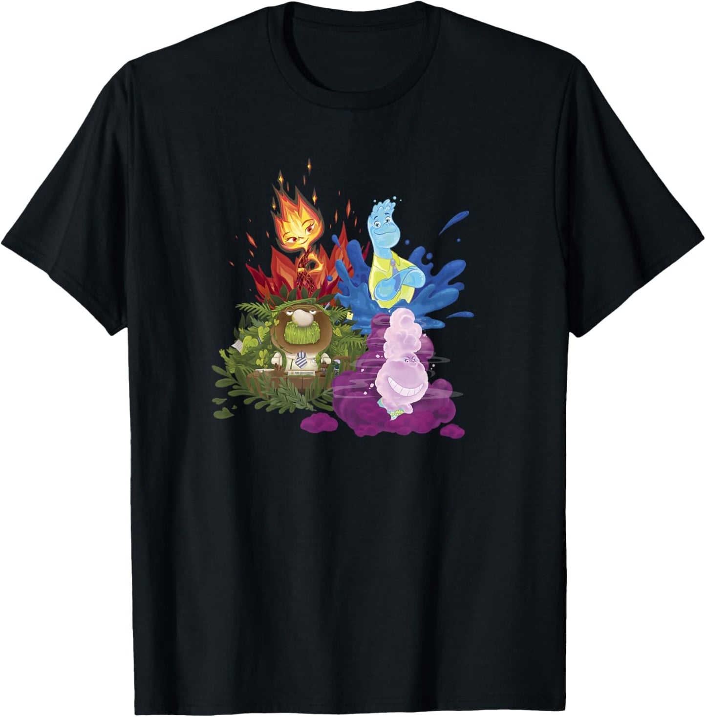 Disney Pixar Elemental Four Elements Group Shot Poster T-Shirt - T-Shirt | Black
