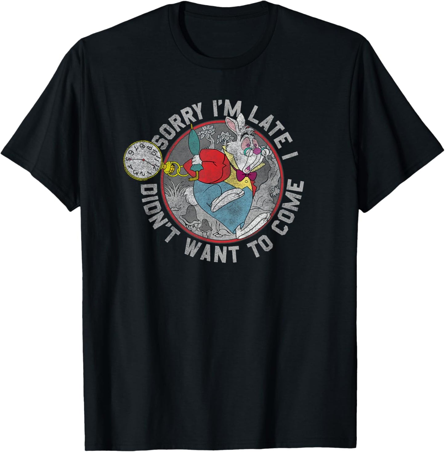 Disney Alice In Wonderland White Rabbit Sorry I Am Late T-Shirt - T-Shirt | Black