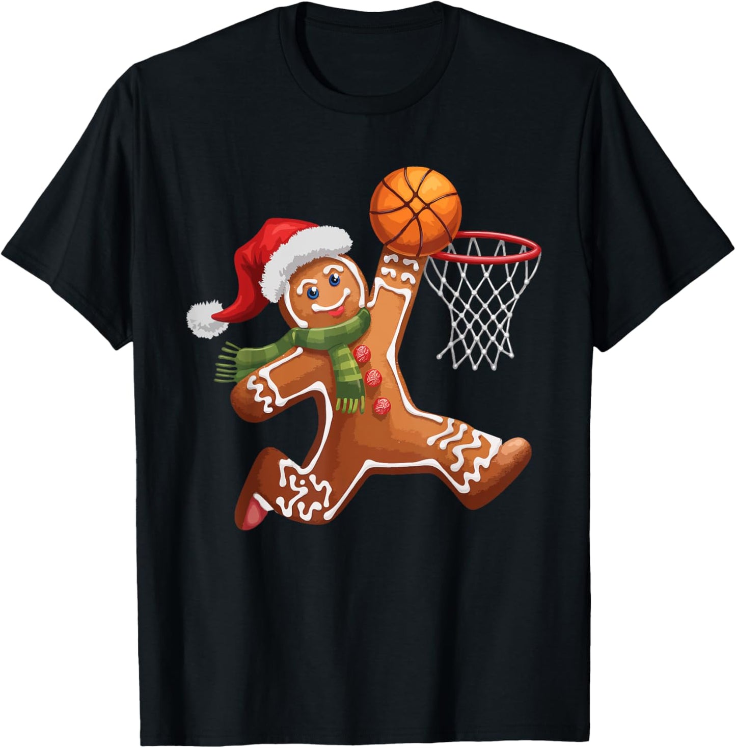 Gingerbread Playing Basketball Christmas Player Kids Family T-Shirt - T-Shirt | Black