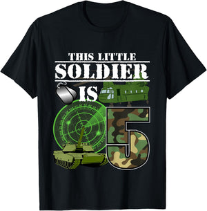 5 Year Old Soldier Birthday T Shirt Military Camo 5th Gift T-Shirt - T-Shirt | Black