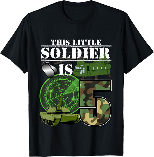 5 Year Old Soldier Birthday T Shirt Military Camo 5th Gift T-Shirt - T-Shirt | Black