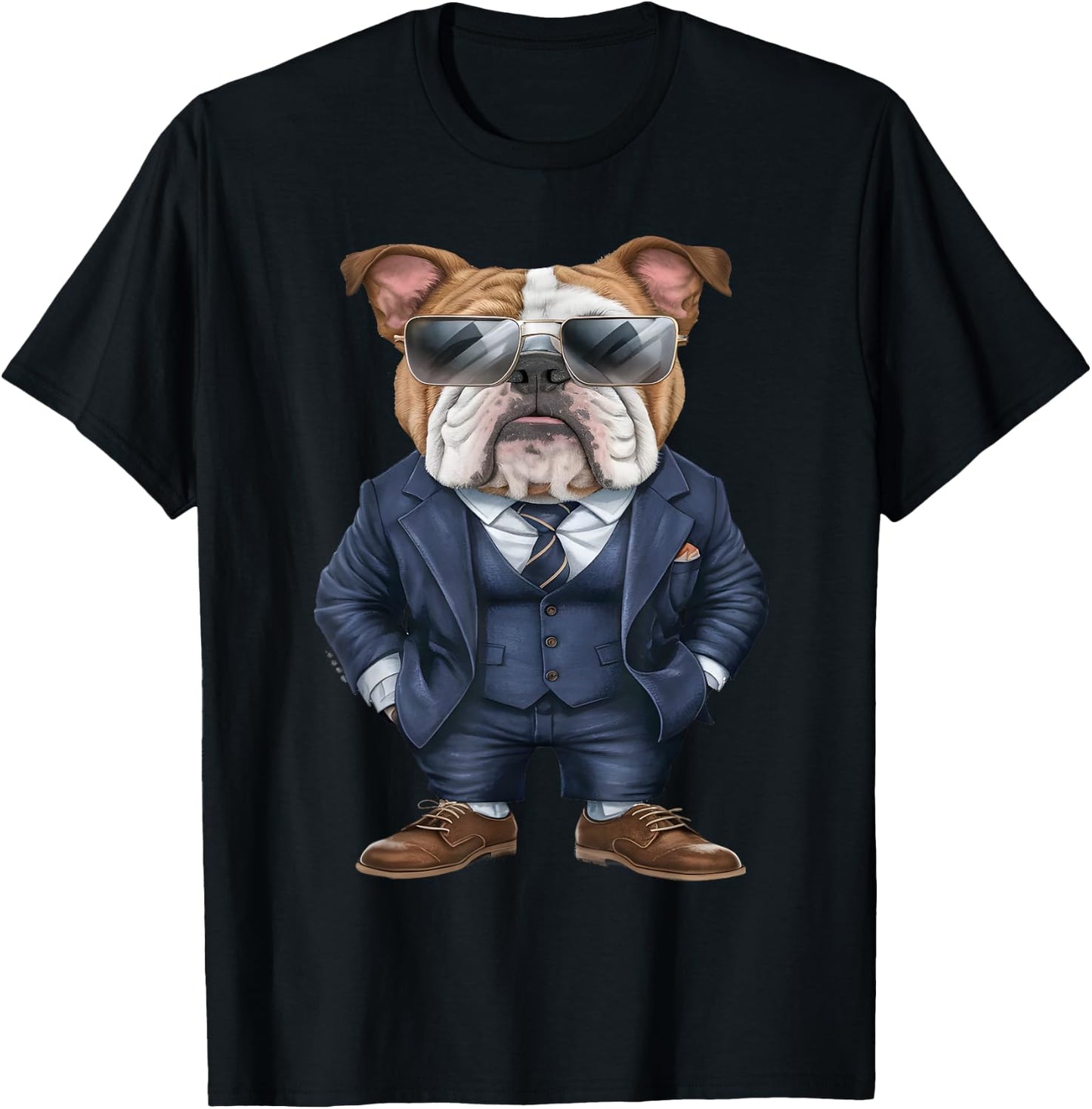 Men Woman English Bulldog Suit English Bulldog T-Shirt - T-Shirt | Black
