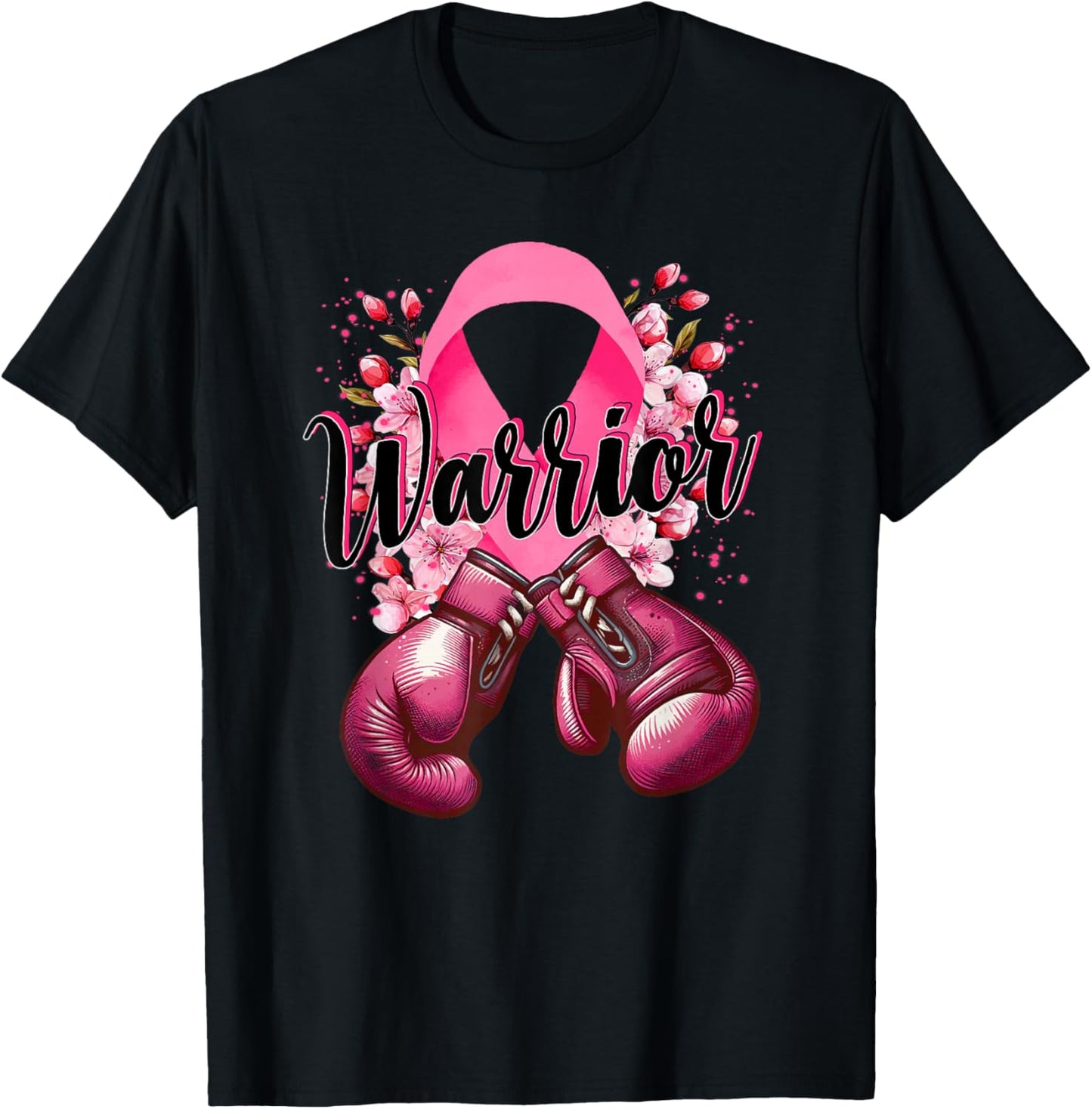 Warrior Boxing Gloves Pink Ribbon Breast Cancer Awareness T-Shirt - T-Shirt | Black