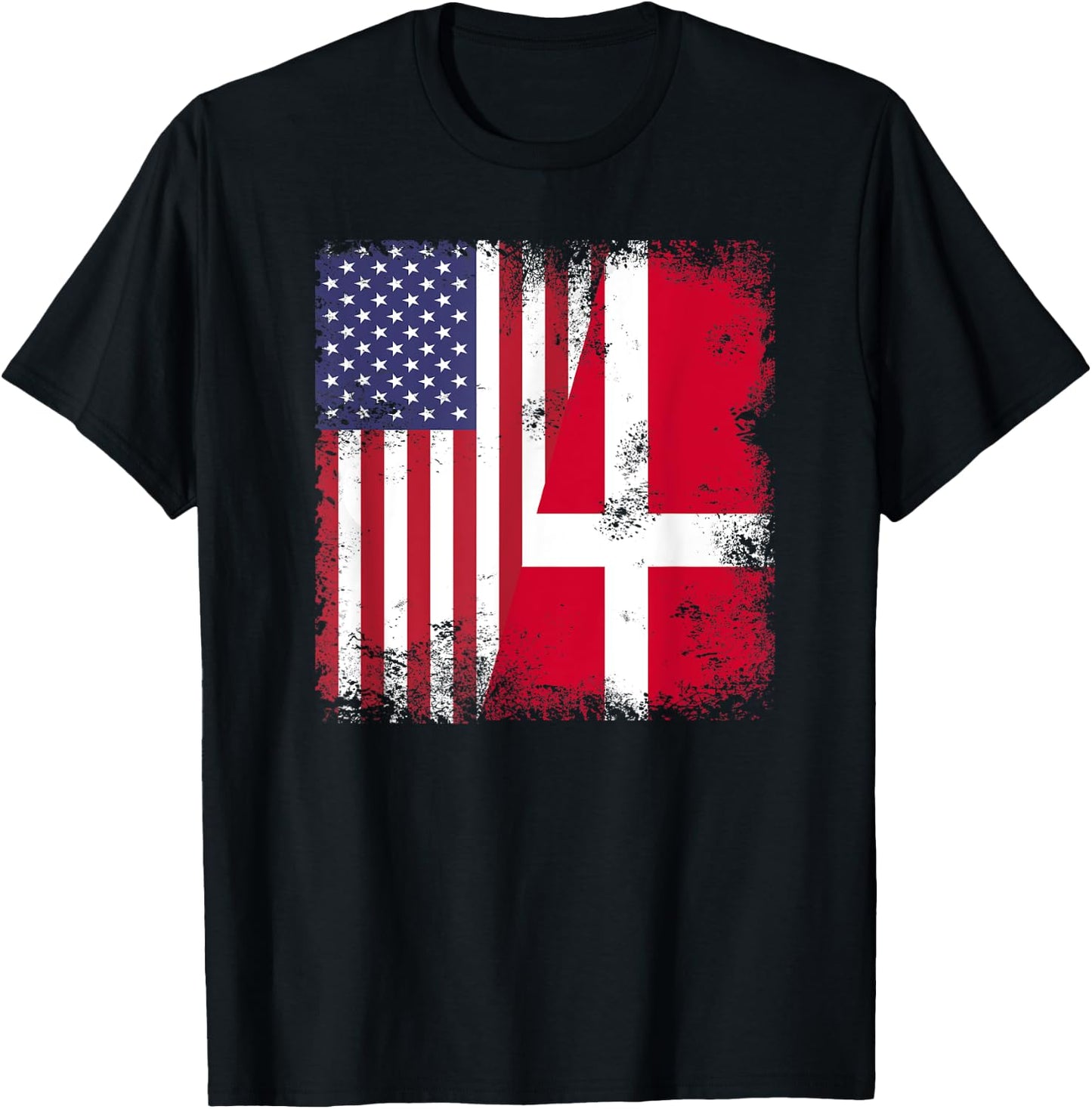 Half Danish Dane Flag | Vintage Denmark USA Gift T-Shirt - T-Shirt | Black