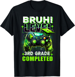 Bruh Level 3rd Grade Completed Last Day Of School Graduate T-Shirt - T-Shirt | Black