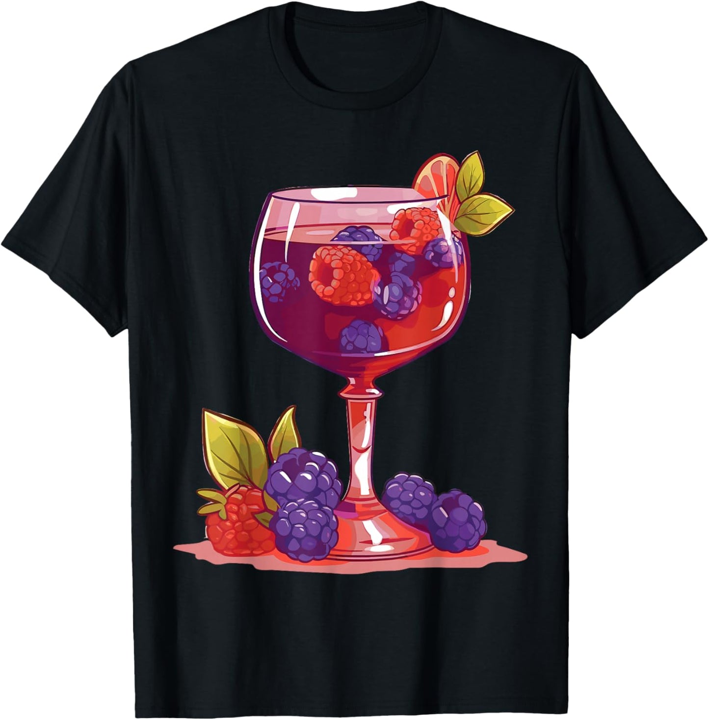 Glass of Wine and Berries Drinking Lover Design T-Shirt - T-Shirt | Black