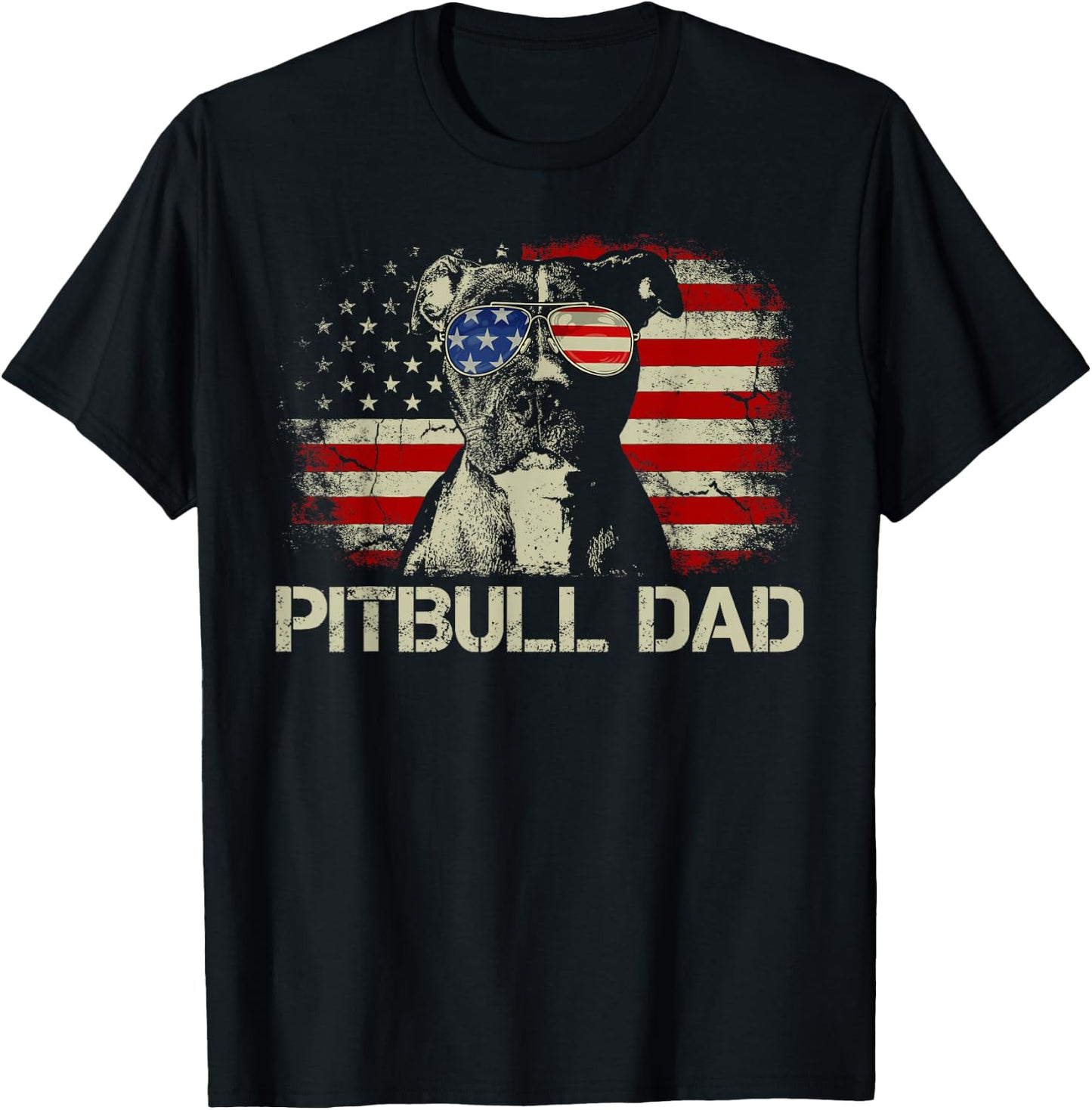 Best Pitbull Dad Ever Shirt American Flag 4th of July Gift T-Shirt - T-Shirt | Black