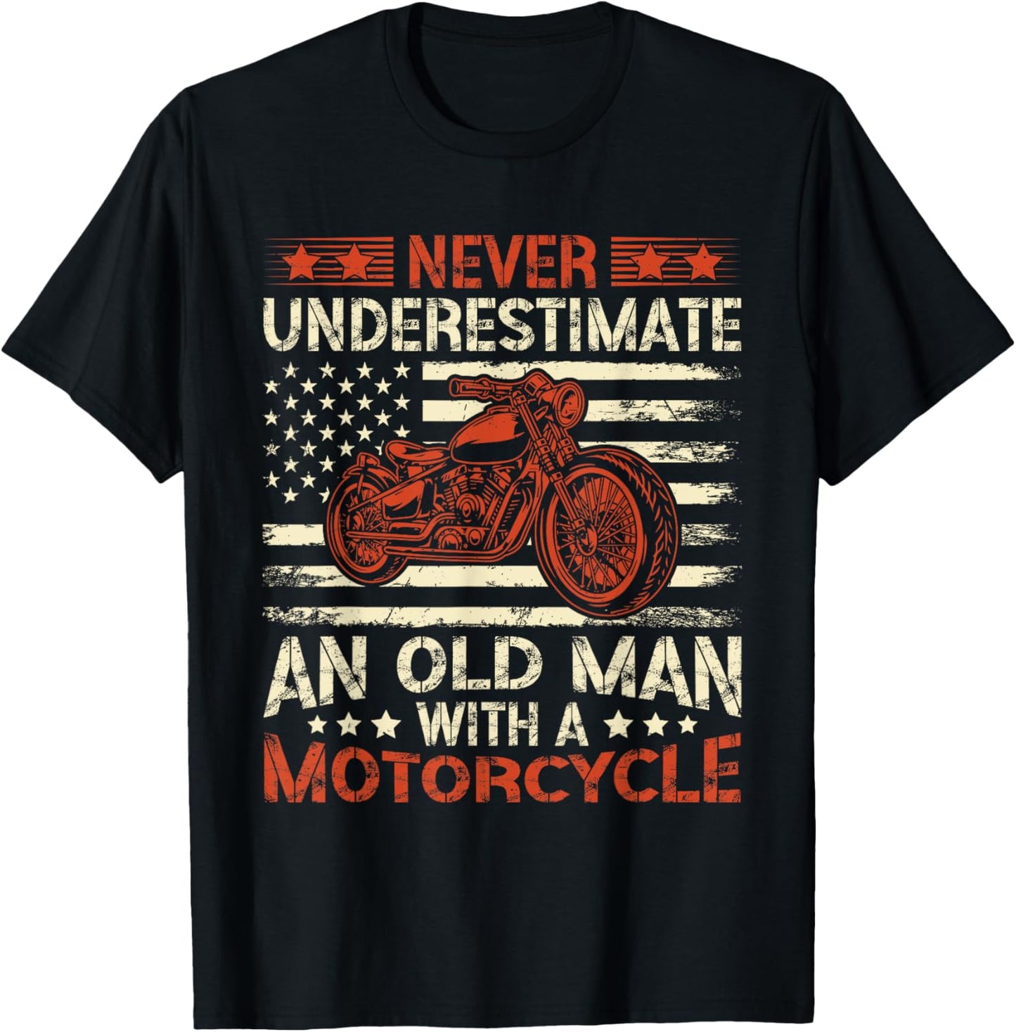 Never Underestimate An Old Man With A Motorcycle USA Flag T-Shirt - T-Shirt | Black