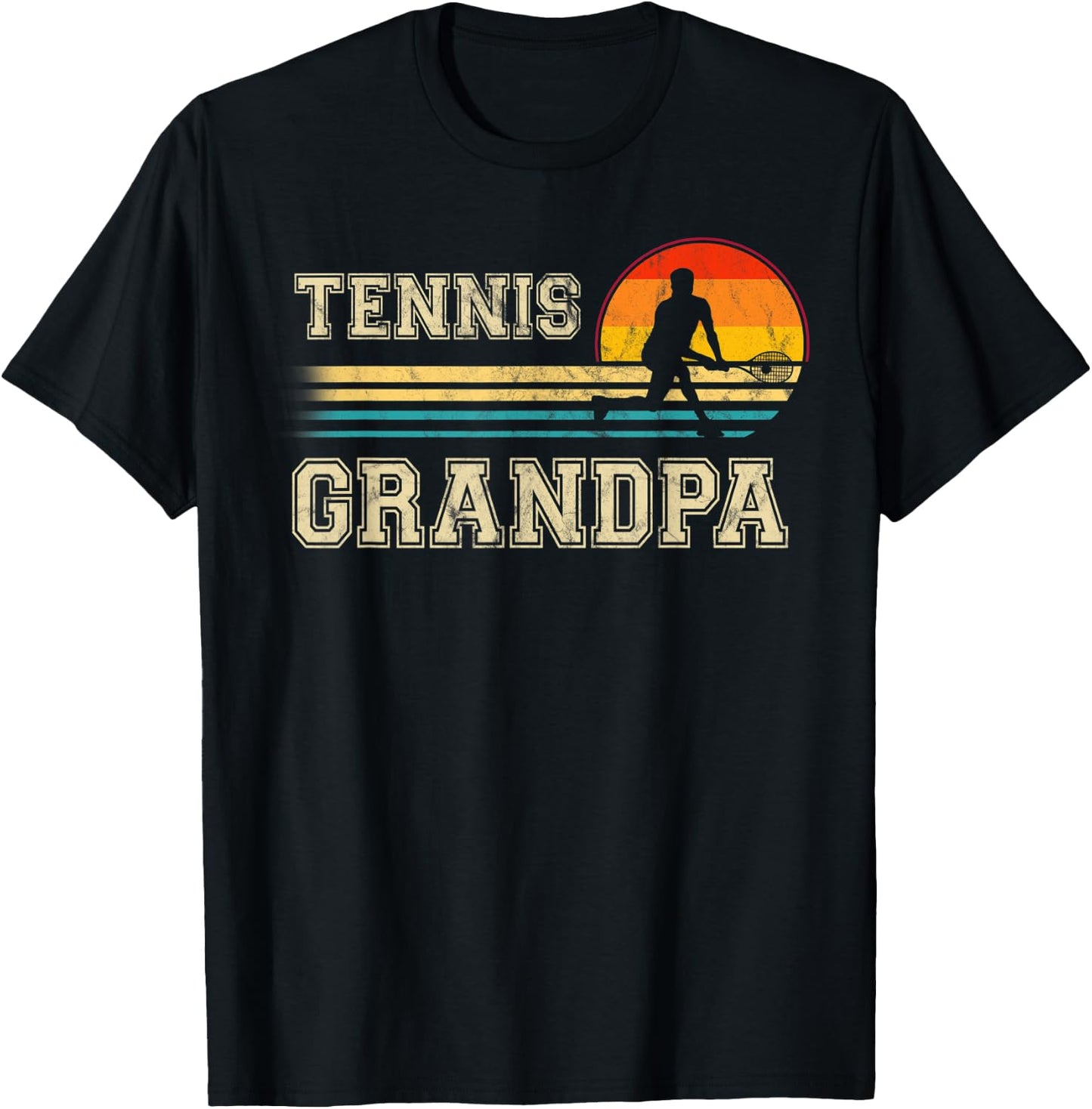 Vintage Retro Tennis Grandpa T shirt For Gift Sunset T-Shirt - T-Shirt | Black
