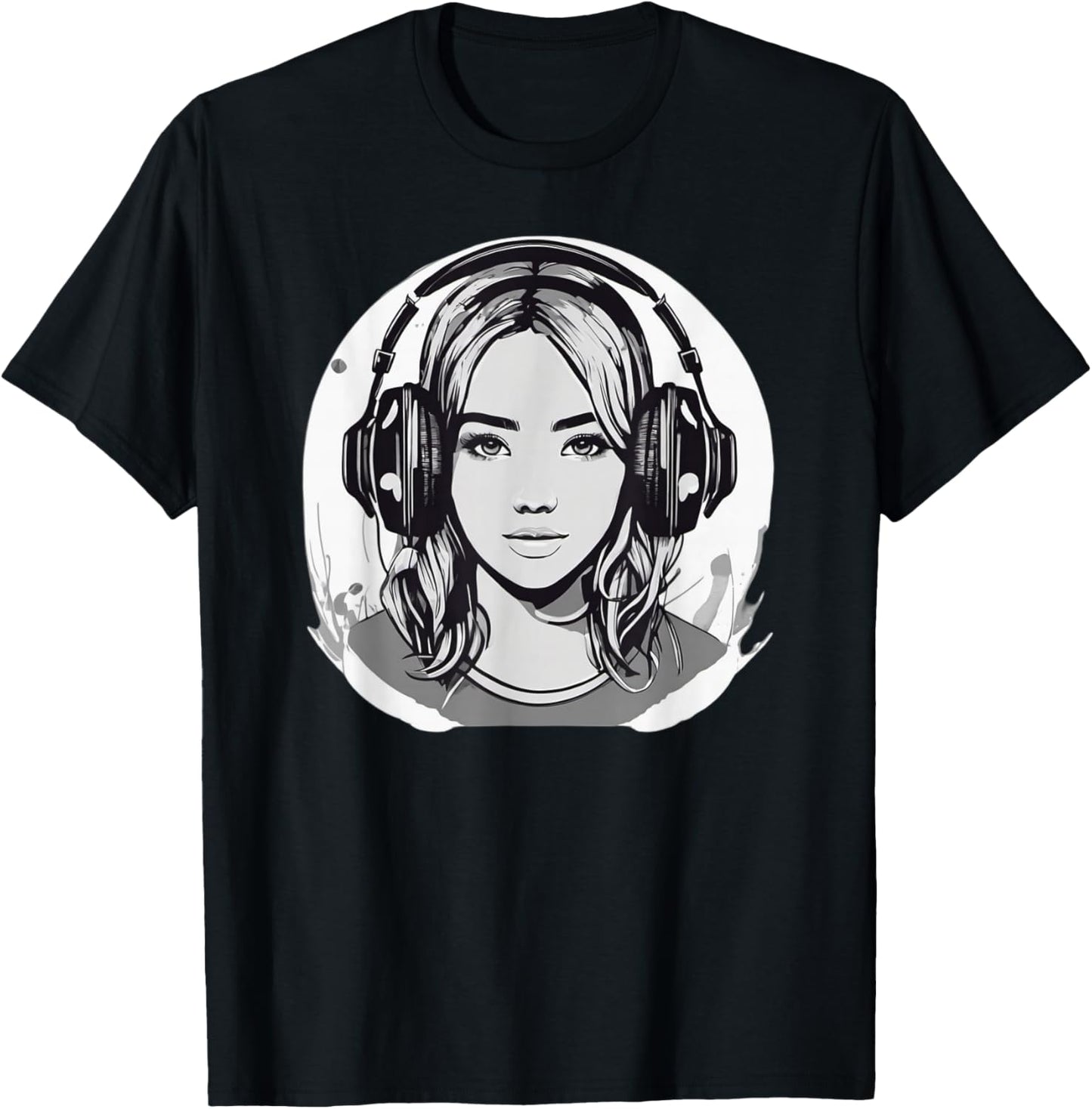 DJ Mädchen mit Kopfhörern Design T-Shirt - T-Shirt | Black
