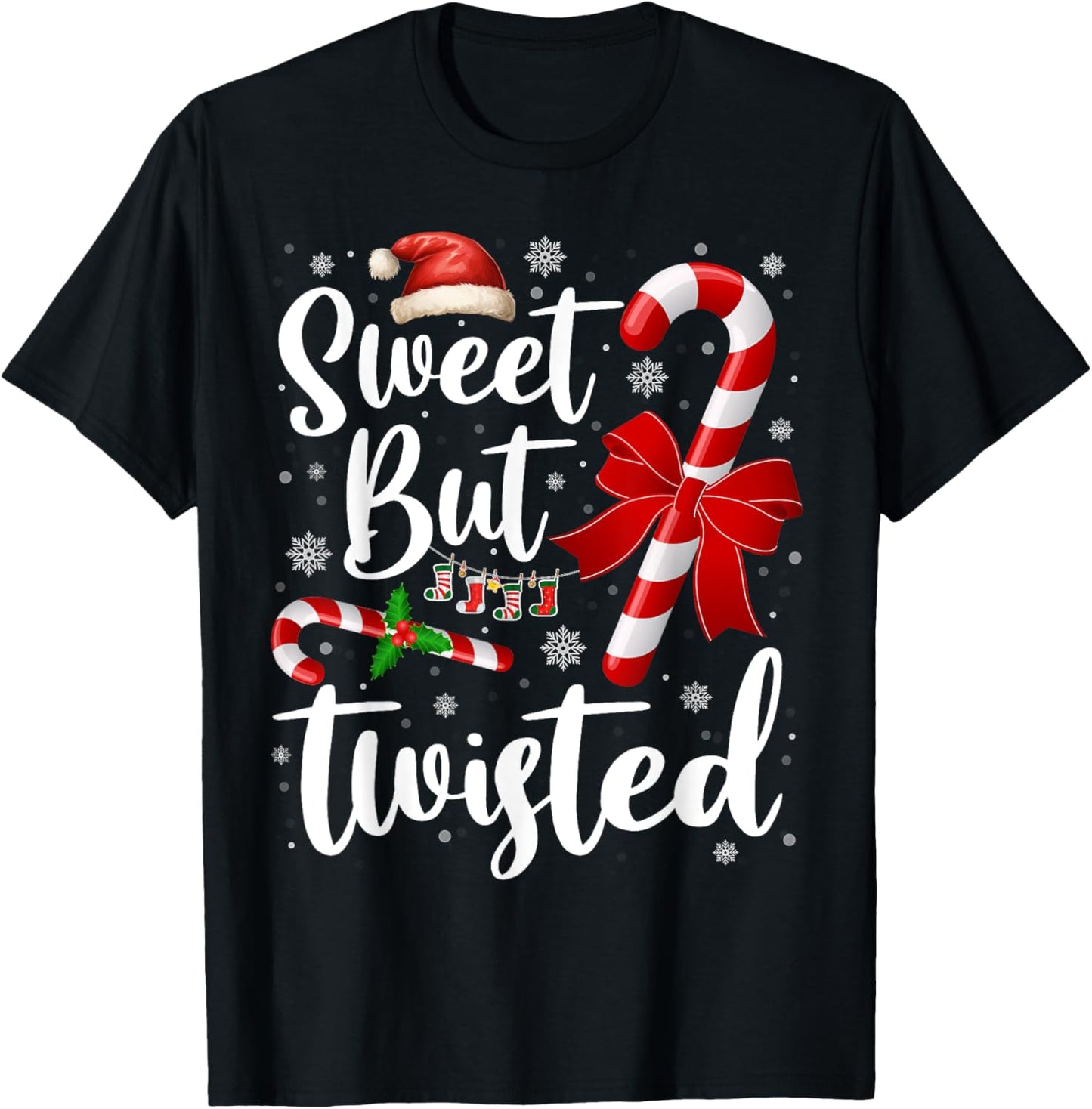 Candy Cane Lovers Christmas Sweet But Twisted Xmas Pajamas T-Shirt - T-Shirt | Black